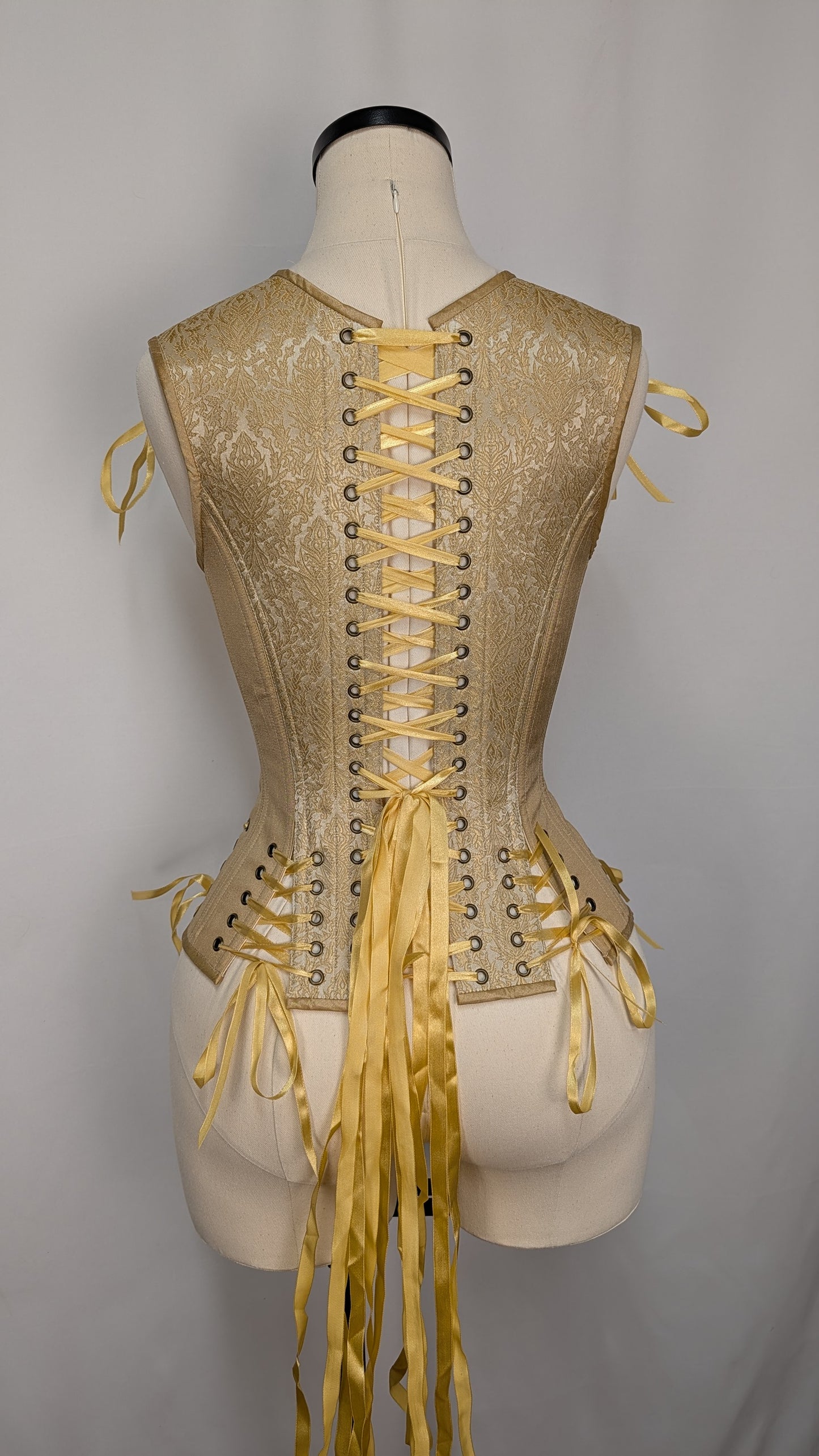 Gold Damask Silk Androgynous Low Curve Corset Vest