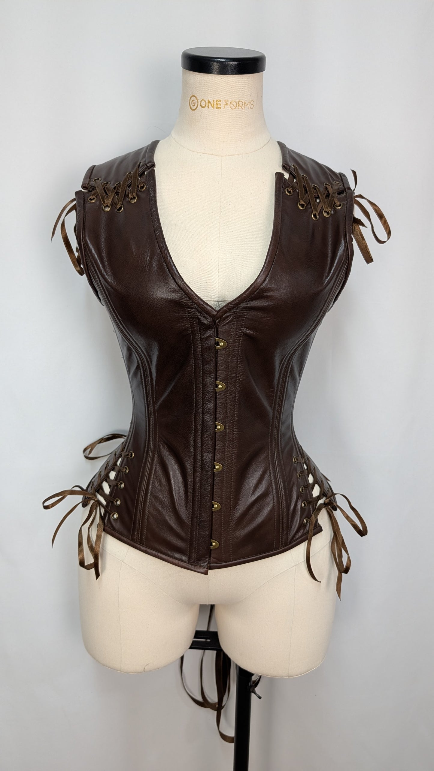 Brown Two-Tone Napa Leather Androgynous Low Curve Corset Vest