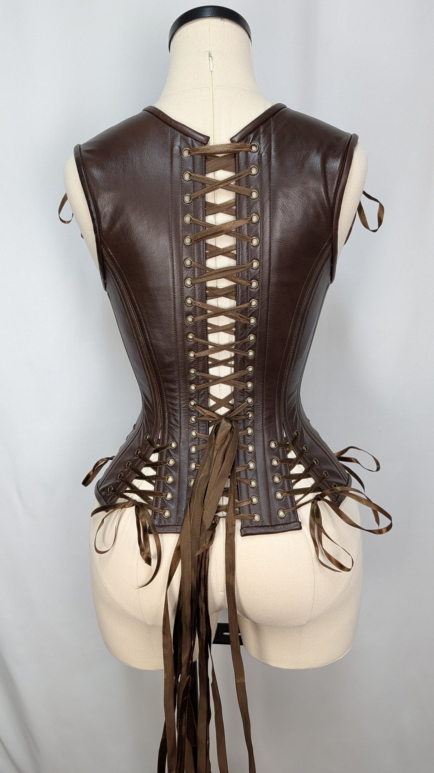 Brown Two-Tone Napa Leather Androgynous Low Curve Corset Vest