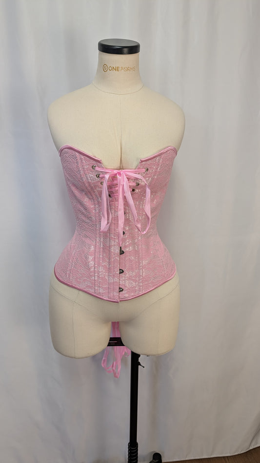 Pink and Pink Lace Laced Bust Overbust Corset