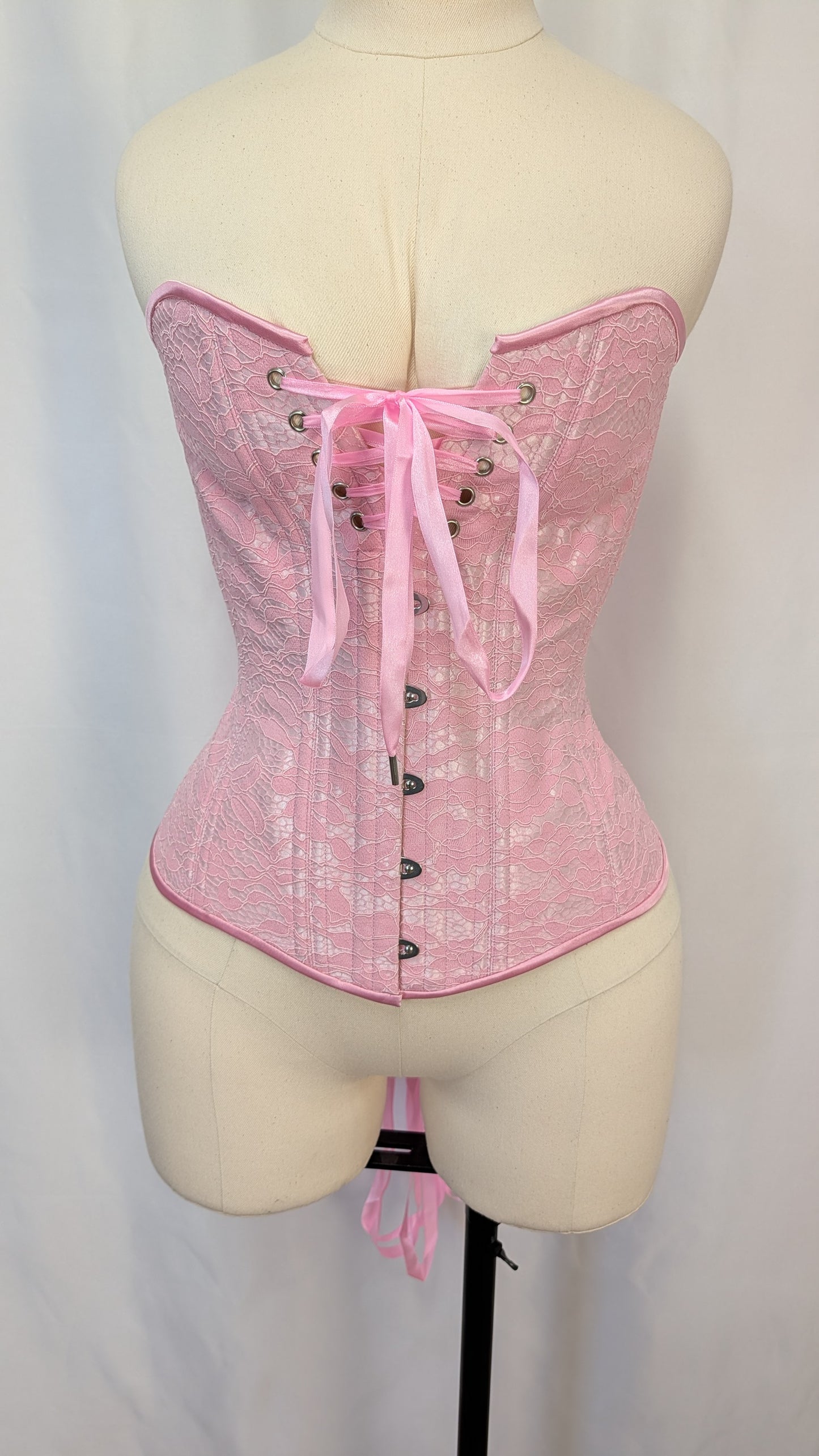 Pink and Pink Lace Laced Bust Overbust Corset