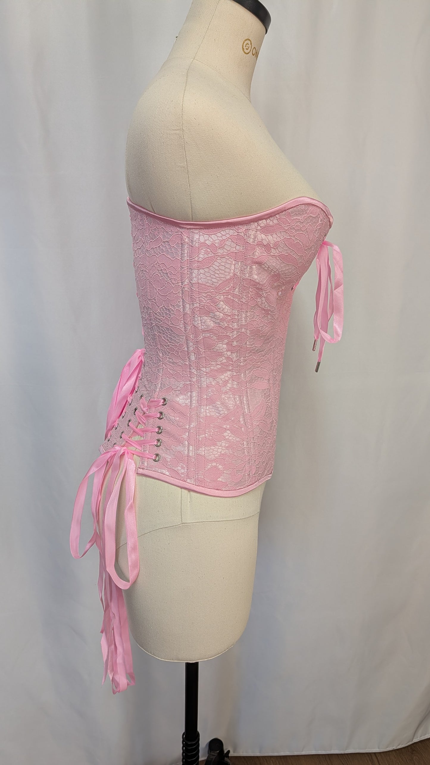 Pink and Pink Lace Laced Bust Overbust Corset