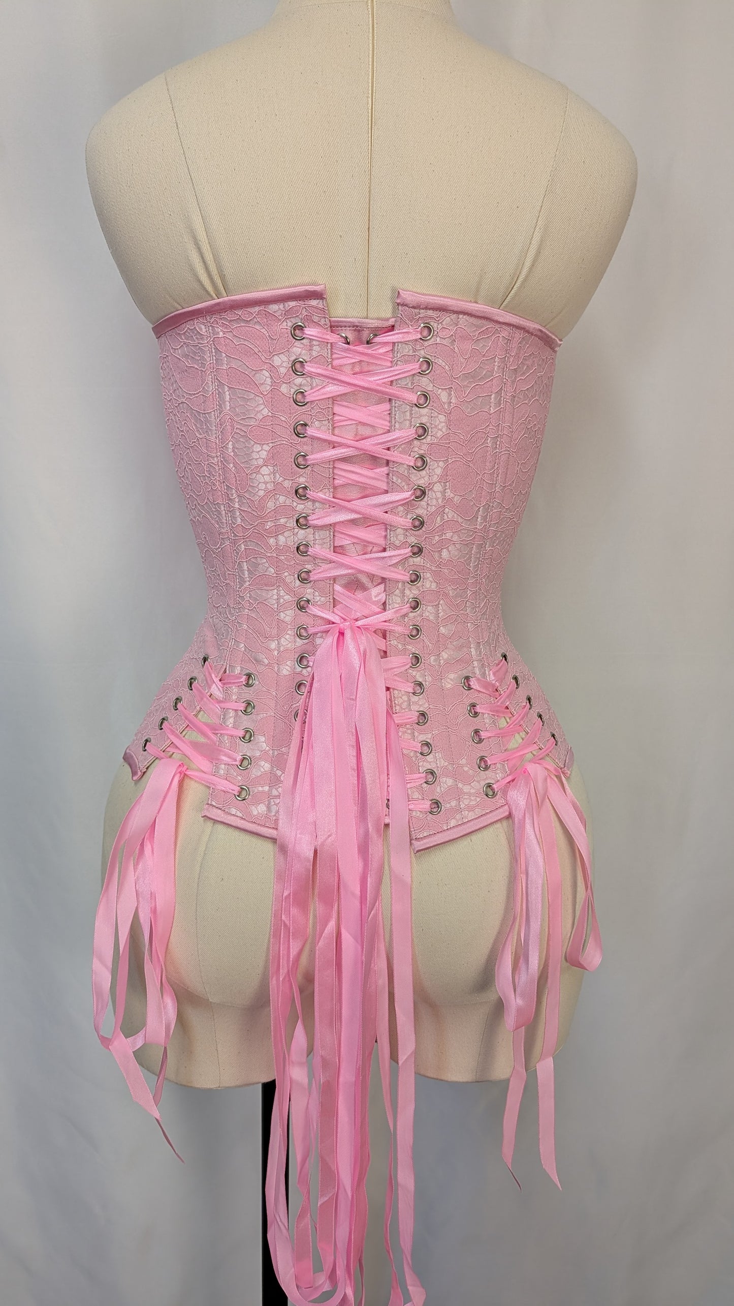 Pink and Pink Lace Laced Bust Overbust Corset
