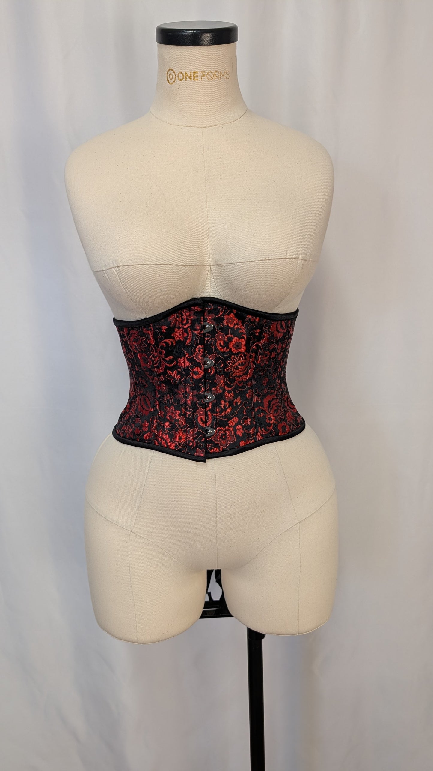 Red Black Floral Brocade Low Curve Waspie Underbust