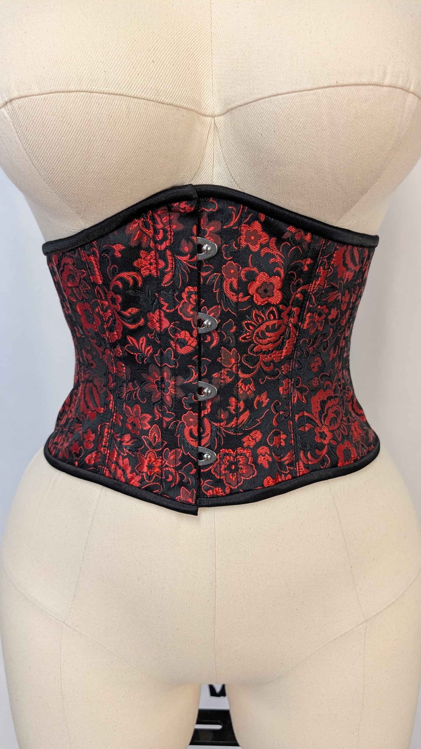 Red Black Floral Brocade Low Curve Waspie Underbust
