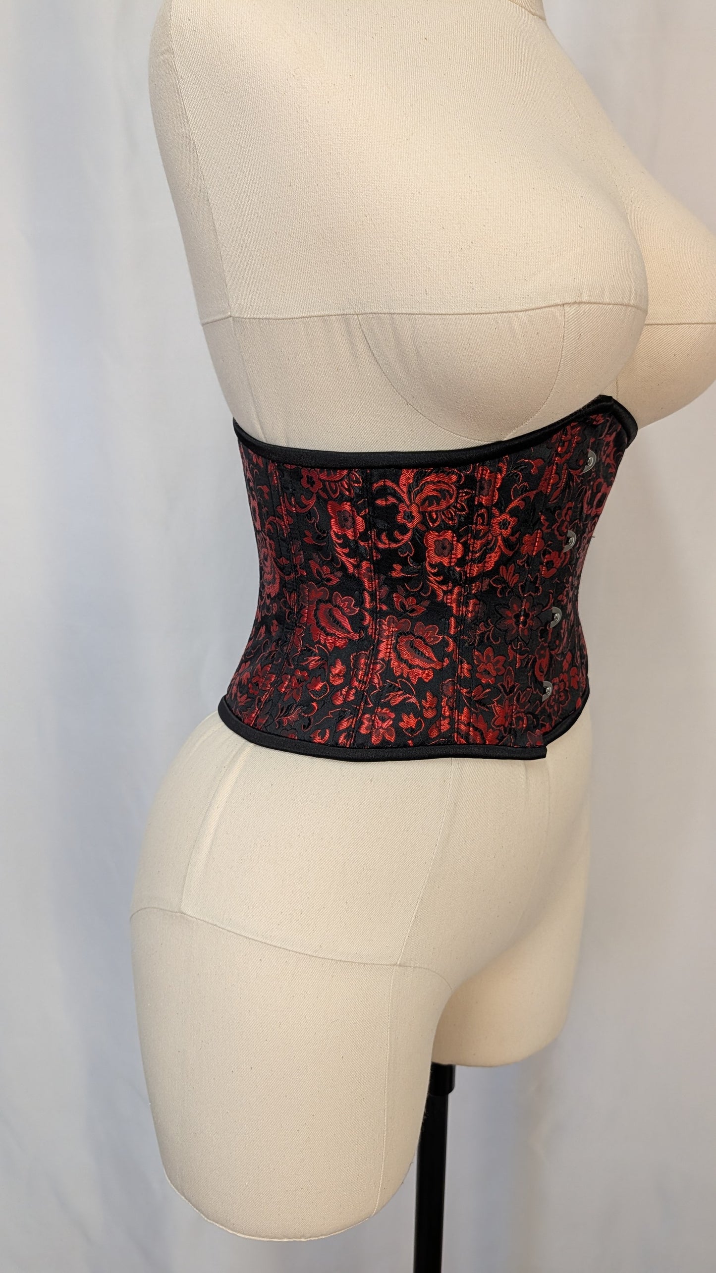 Red Black Floral Brocade Low Curve Waspie Underbust
