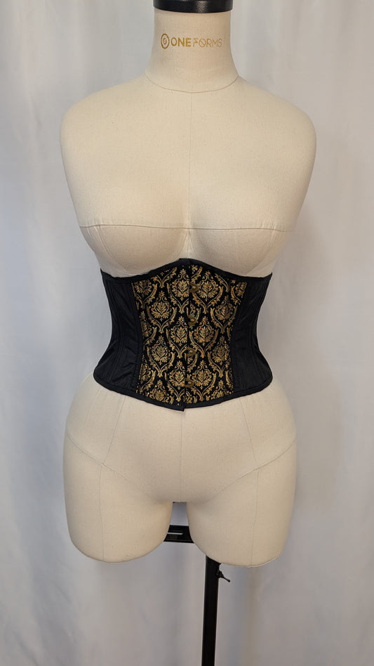 Black and Gold Silk Jacquard Shields Low Curve Waspie Underbust