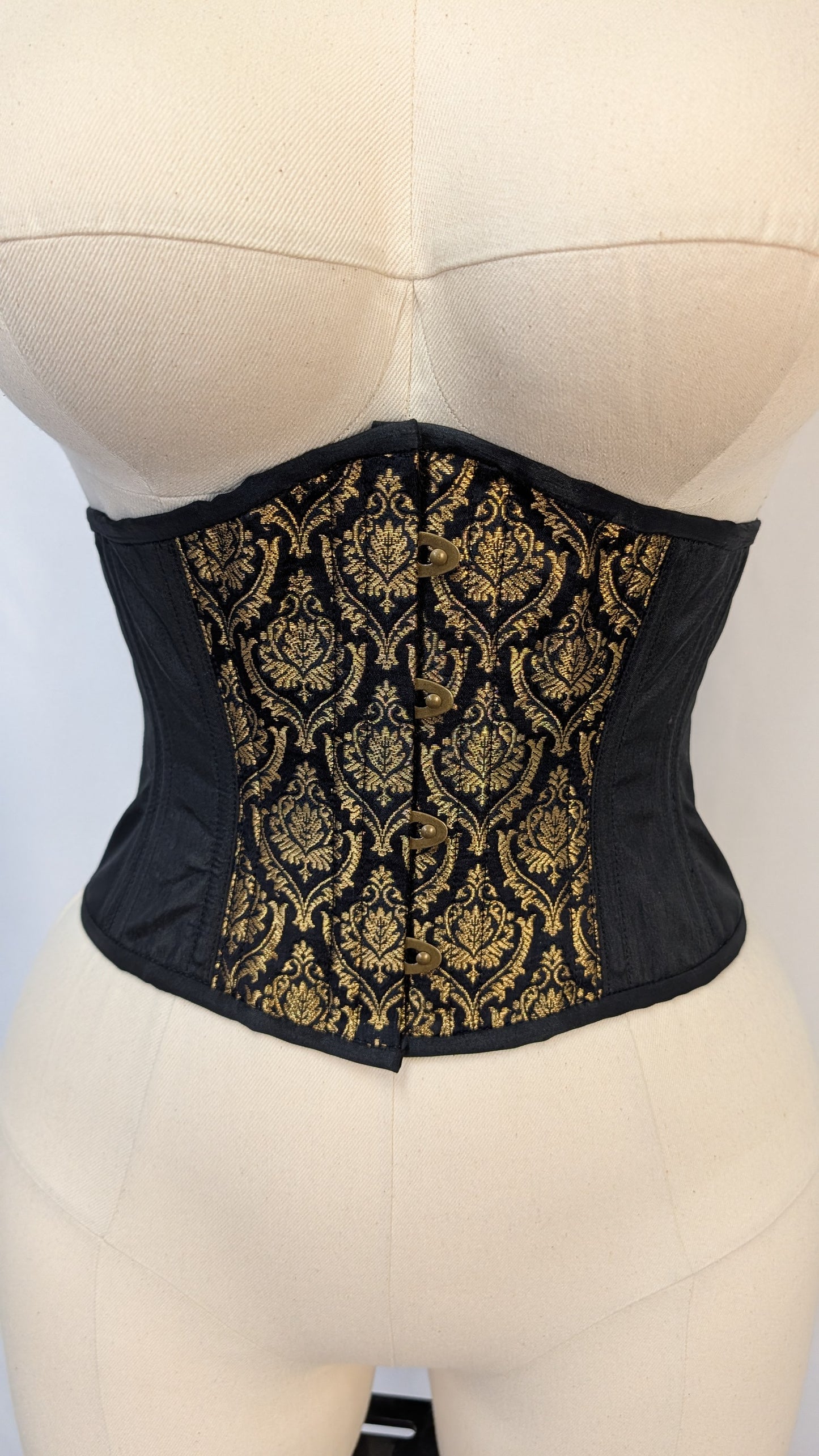 Black and Gold Silk Jacquard Shields Low Curve Waspie Underbust