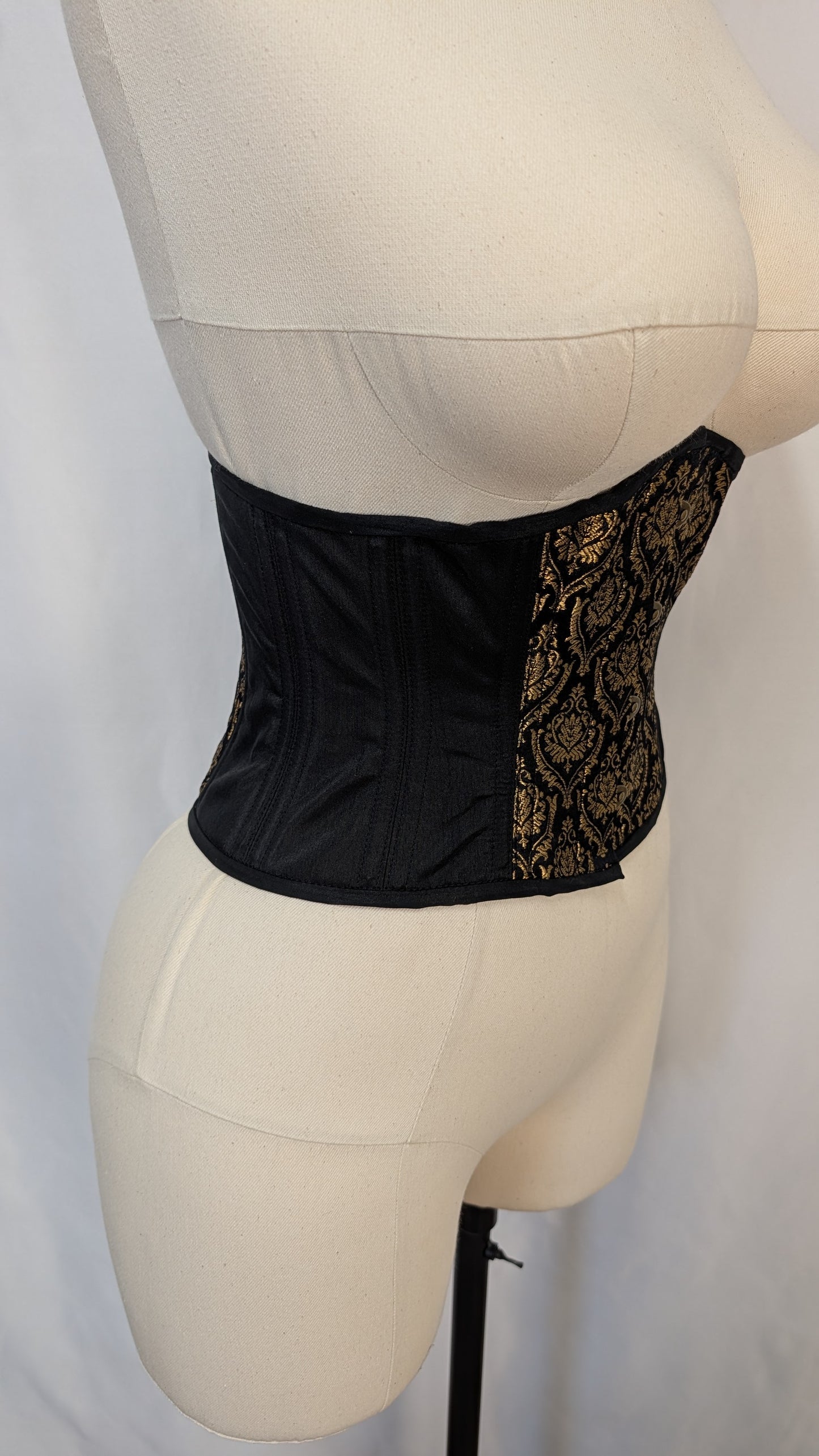 Black and Gold Silk Jacquard Shields Low Curve Waspie Underbust