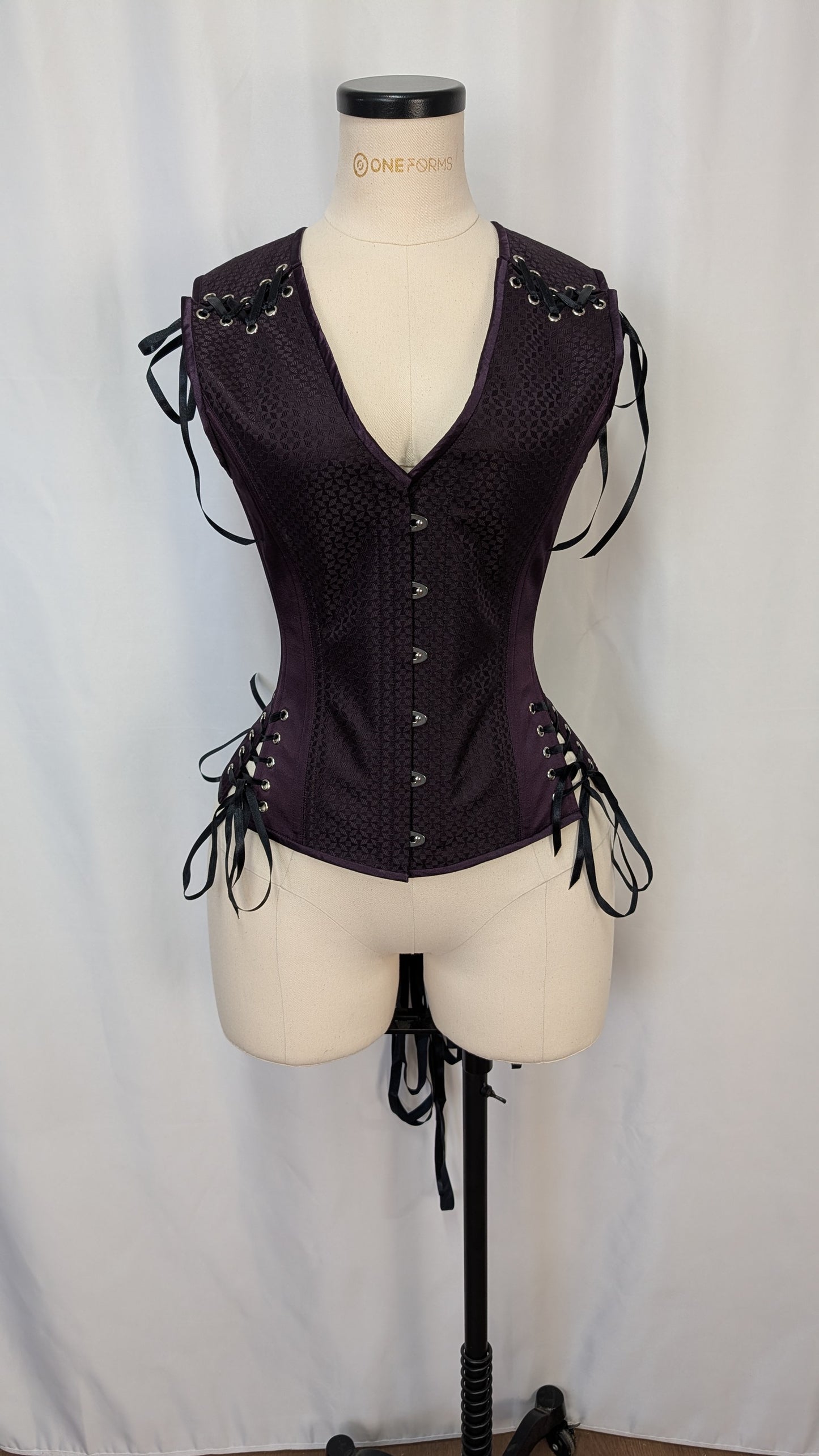 Aubergine Geometric Silk Androgynous Low Curve Corset Vest