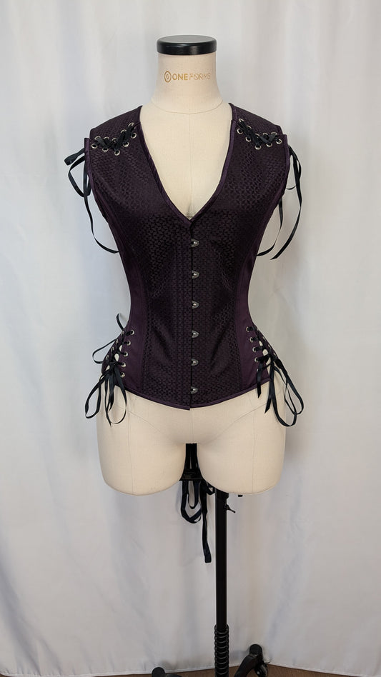 Aubergine Geometric Silk Androgynous Low Curve Corset Vest