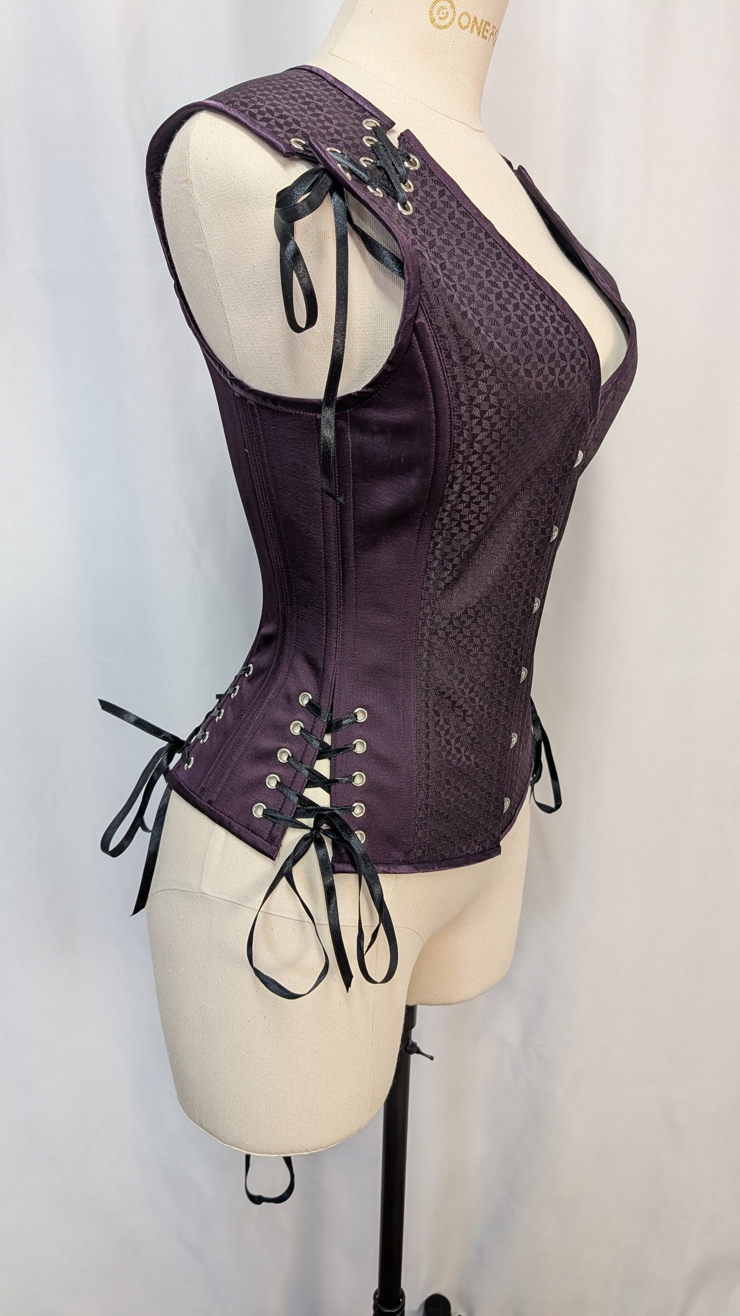 Aubergine Geometric Silk Androgynous Low Curve Corset Vest