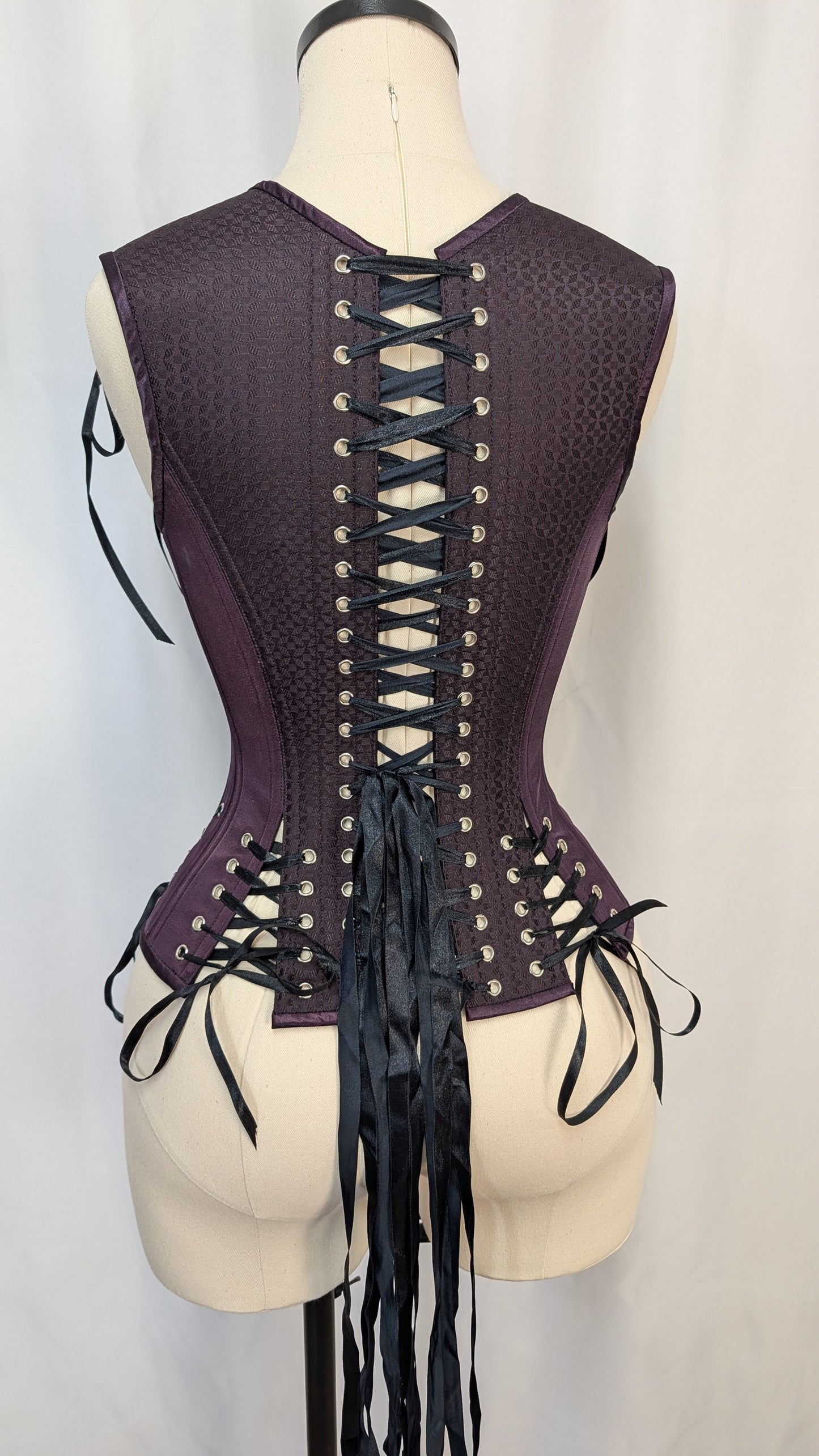 Aubergine Geometric Silk Androgynous Low Curve Corset Vest