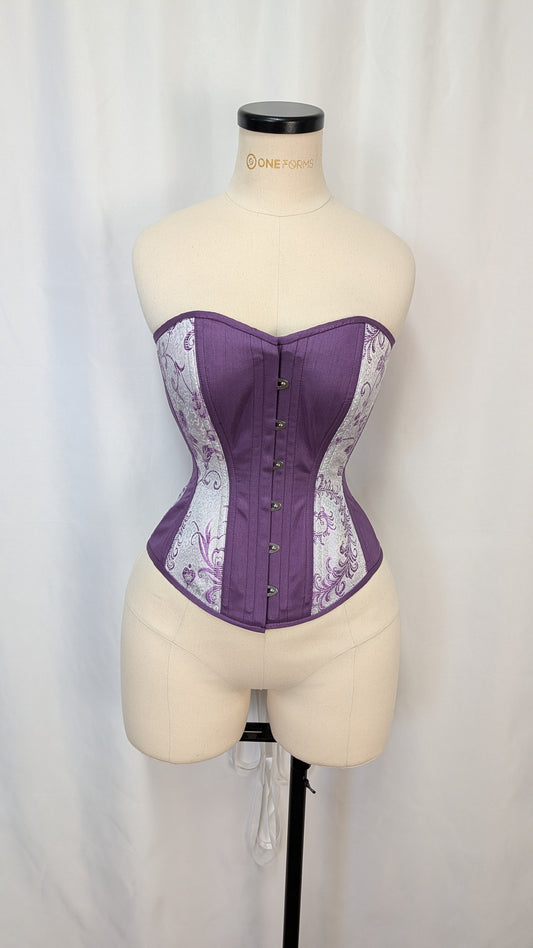Purple and White Feather Brocade Steel Boned Standard Bust Overbust Corset