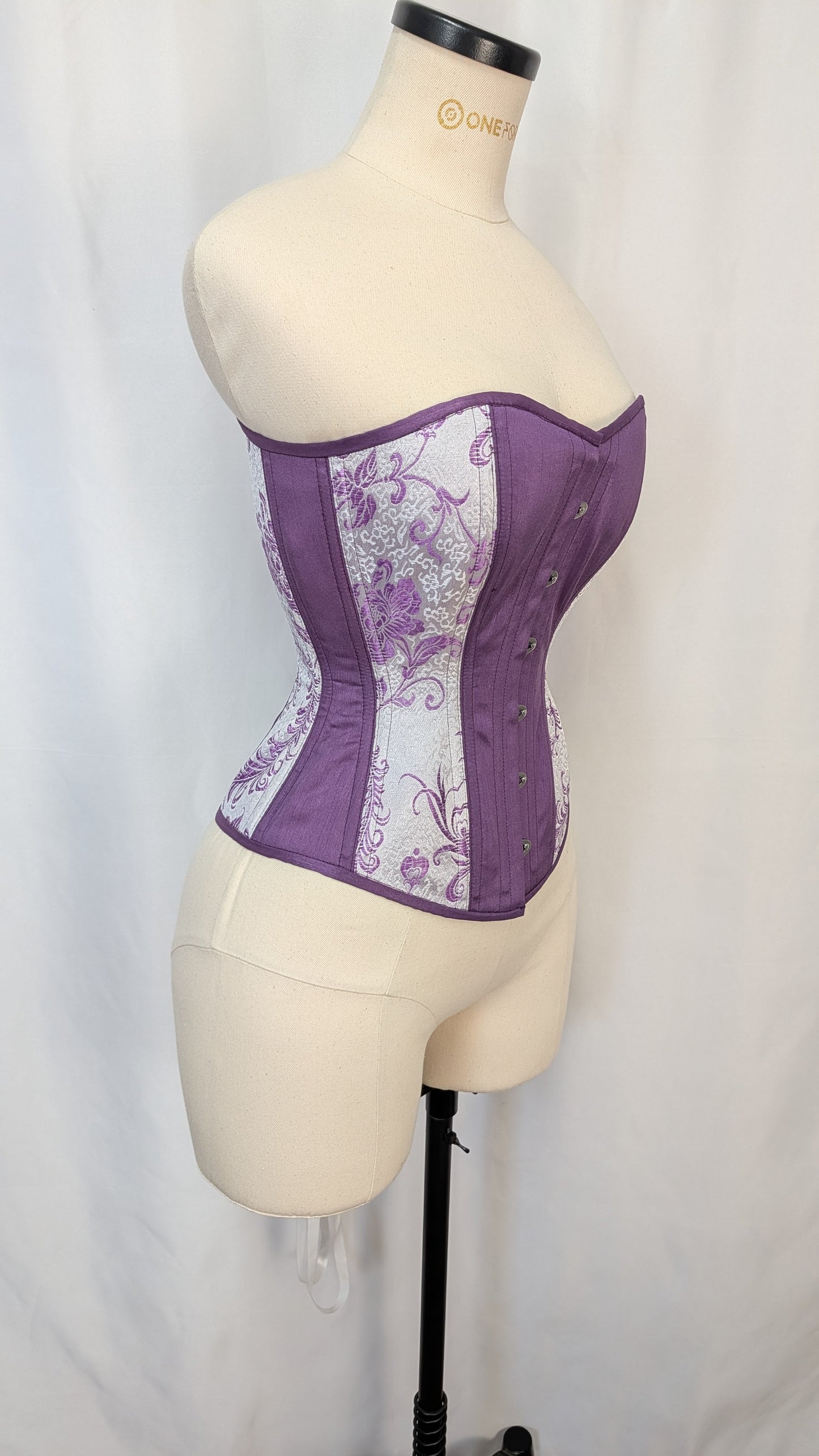 Purple and White Feather Brocade Steel Boned Standard Bust Overbust Corset