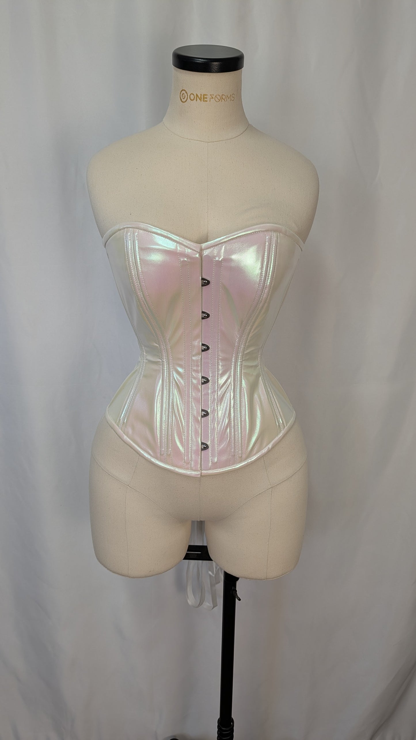White Iridescent Vinyl Steel Boned Standard Bust Overbust Corset