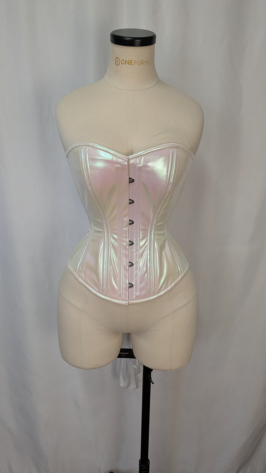 White Iridescent Vinyl Steel Boned Standard Bust Overbust Corset