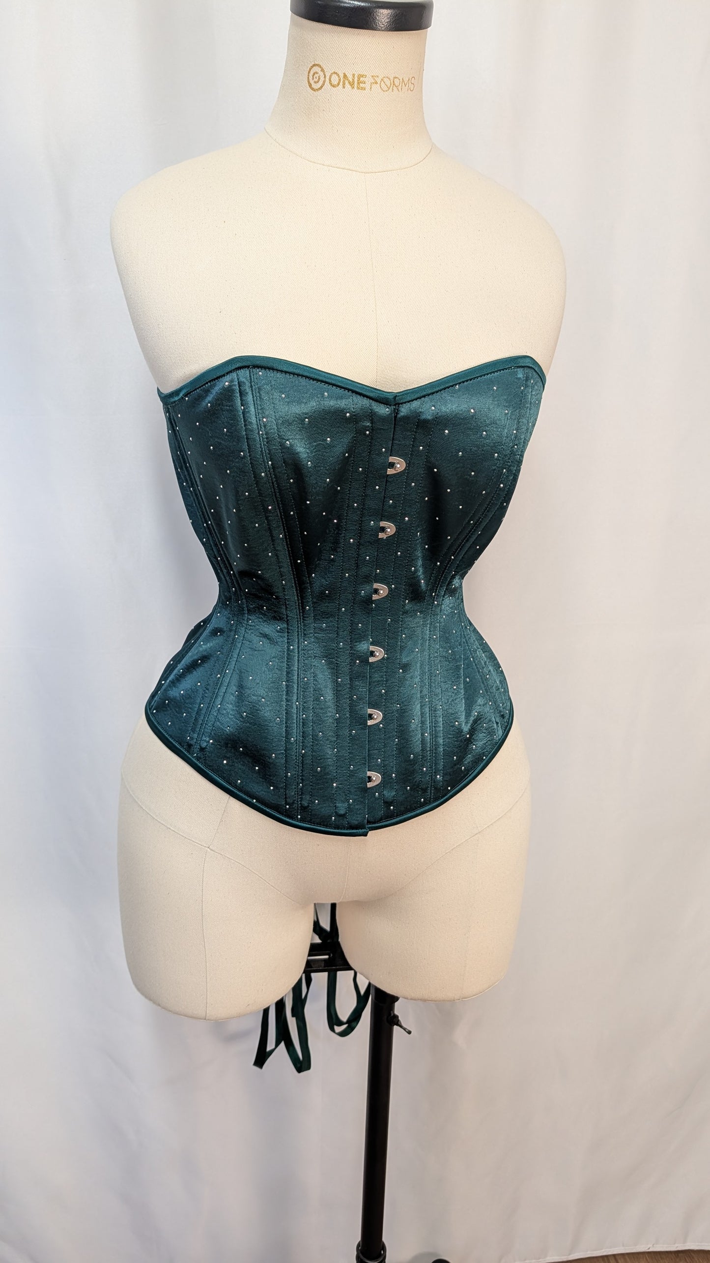 Emerald Green Rhinestone Satin Steel Boned Standard Bust Overbust Corset (Copy)