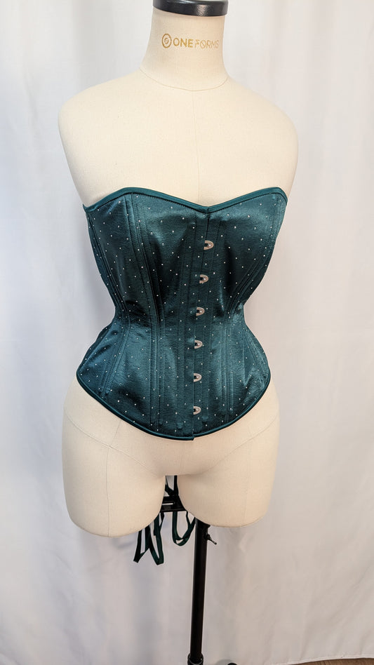 Emerald Green Rhinestone Satin Steel Boned Standard Bust Overbust Corset (Copy)