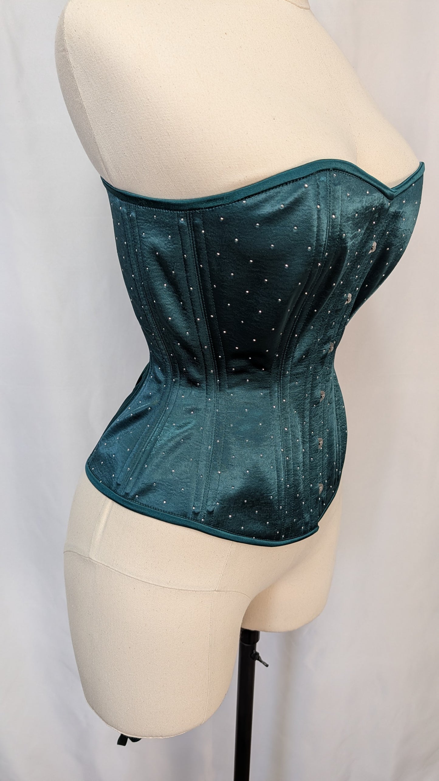 Emerald Green Rhinestone Satin Steel Boned Standard Bust Overbust Corset (Copy)