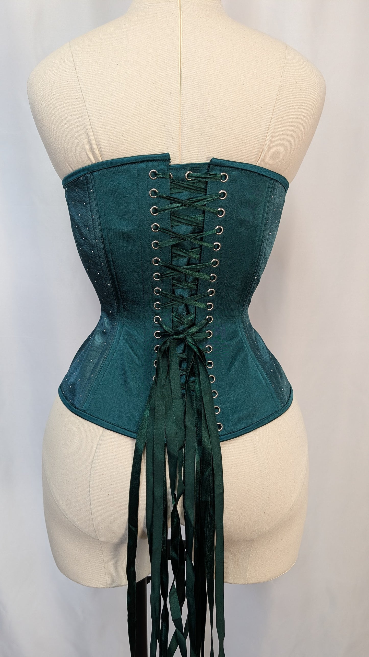 Emerald Green Rhinestone Satin Steel Boned Standard Bust Overbust Corset (Copy)
