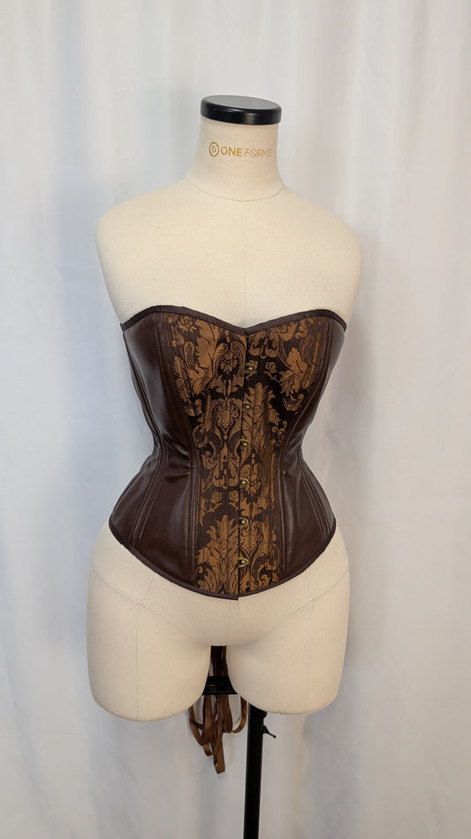 Brown Stripe Damask Vinyl Steampunk Steel Boned Standard Bust Overbust Corset