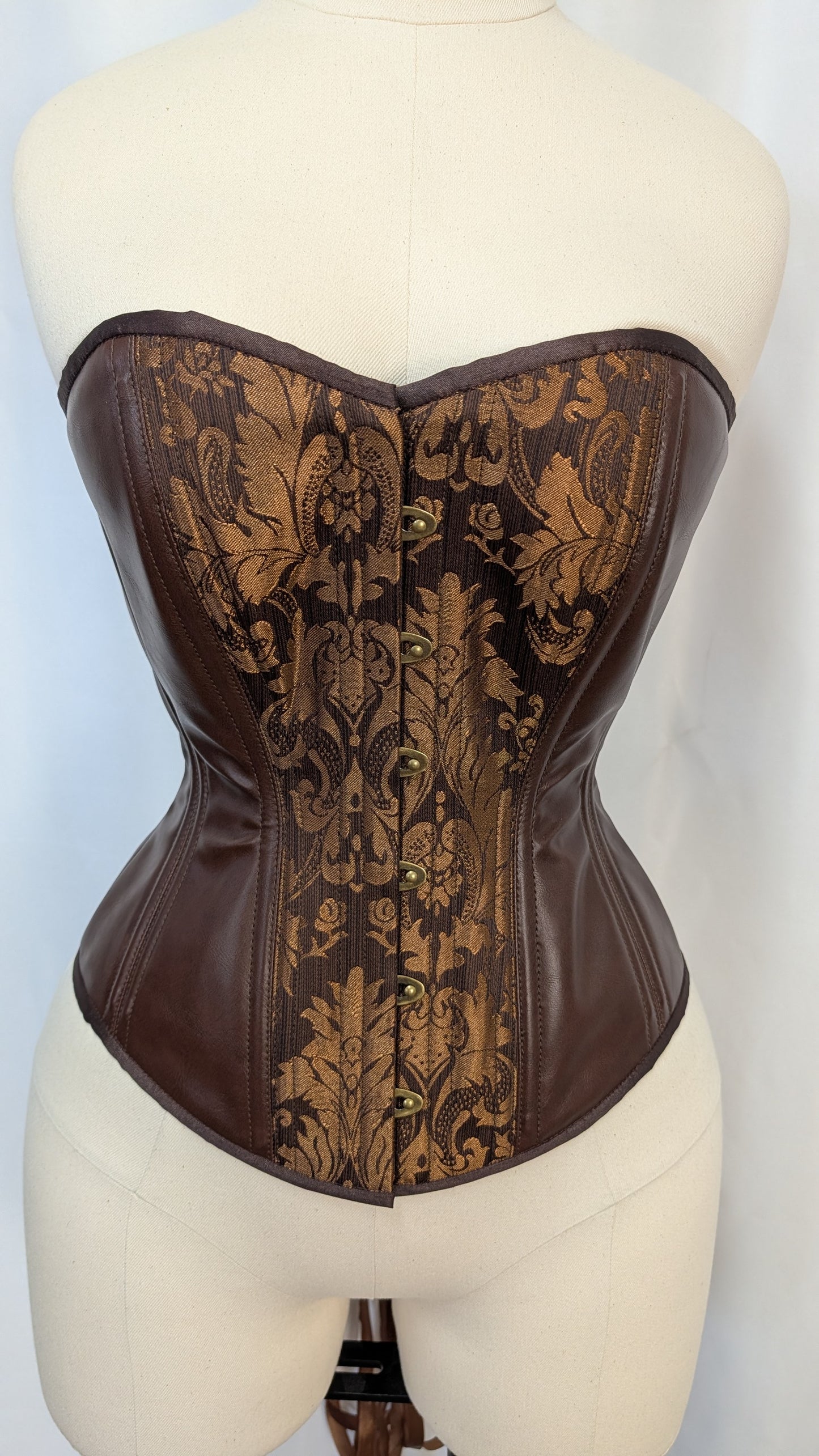 Brown Stripe Damask Vinyl Steampunk Steel Boned Standard Bust Overbust Corset