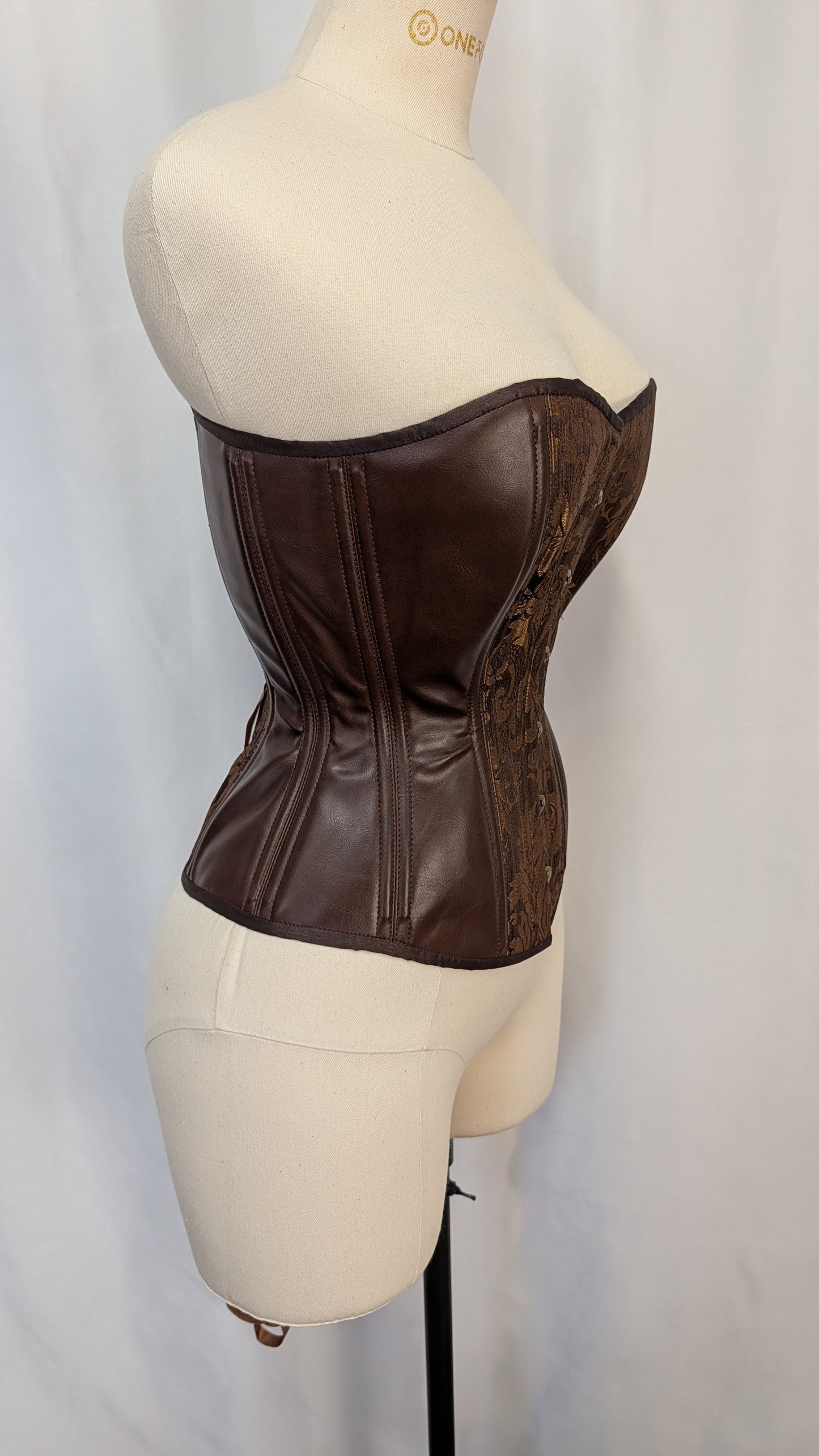 Brown Stripe Damask Vinyl Steampunk Steel Boned Standard Bust Overbust Corset