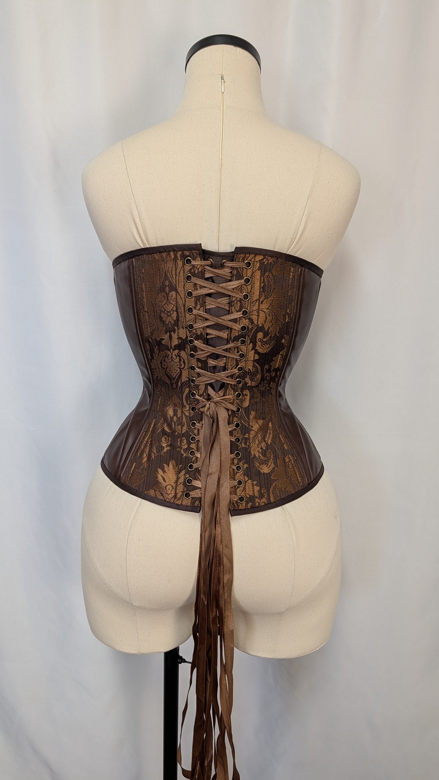 Brown Stripe Damask Vinyl Steampunk Steel Boned Standard Bust Overbust Corset