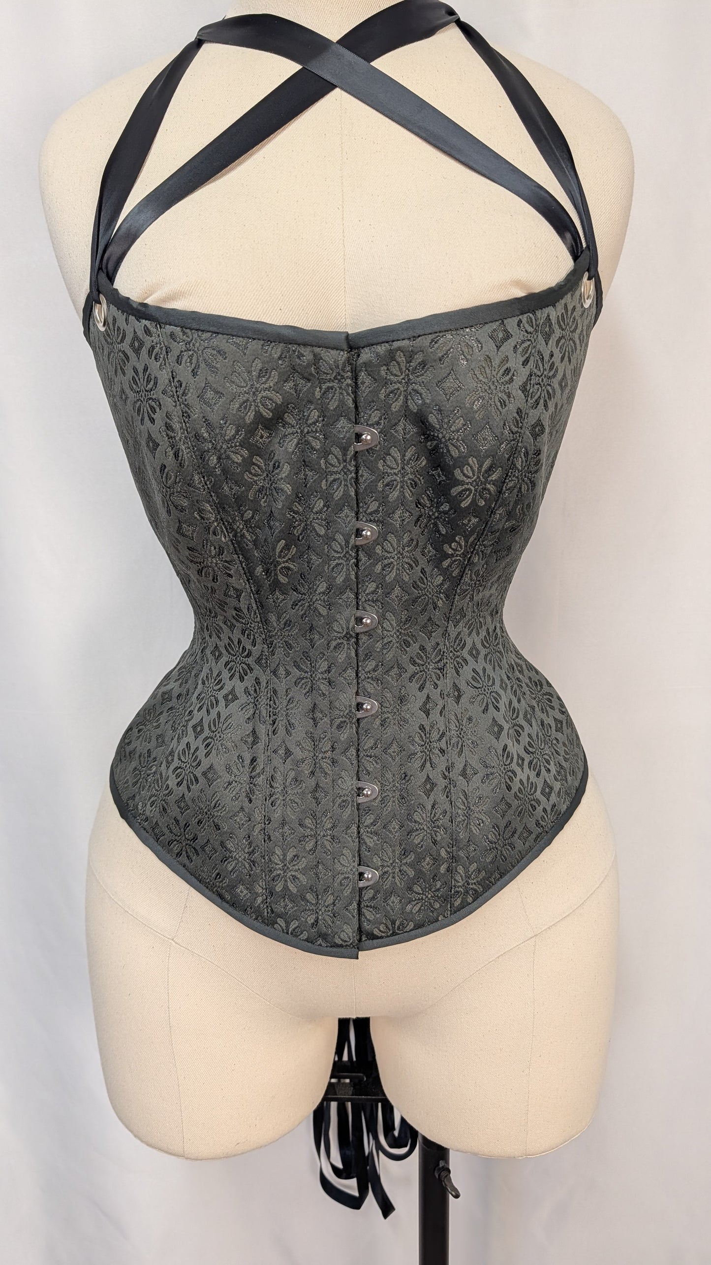 Iron Grey Stars Silk Scoop Neck Steel Boned Overbust Corset