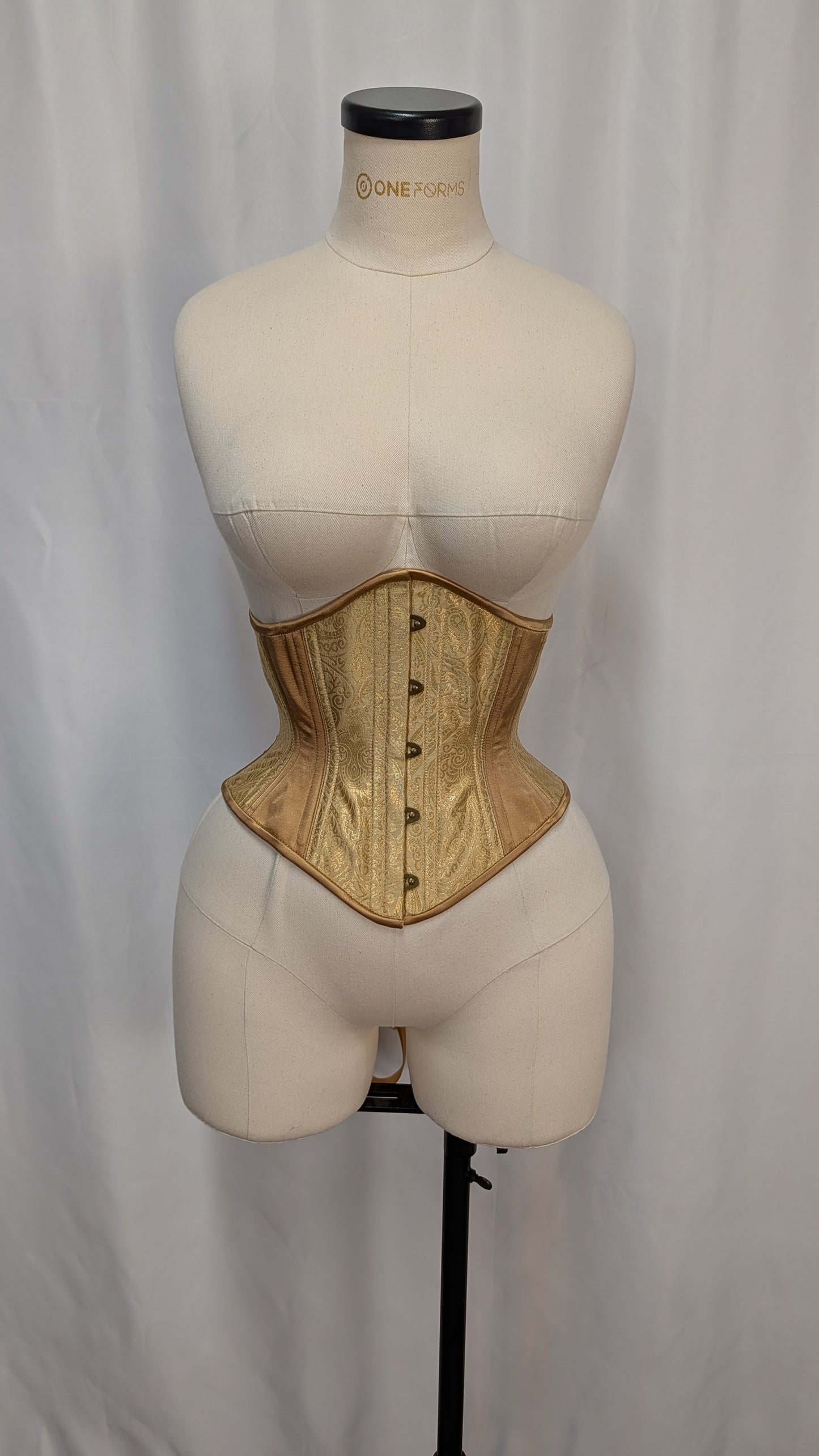 Gold Damask Jacquard Steel Boned High Hip Underbust Corset