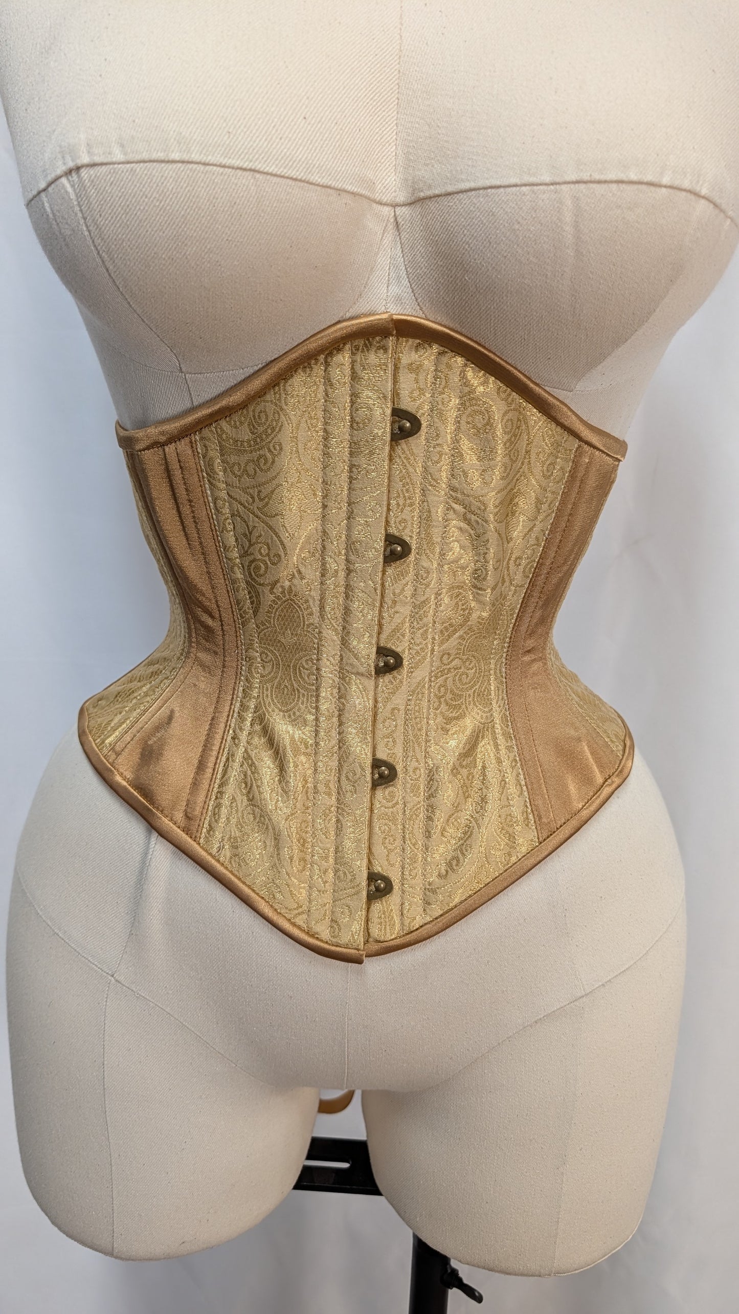 Gold Damask Jacquard Steel Boned High Hip Underbust Corset