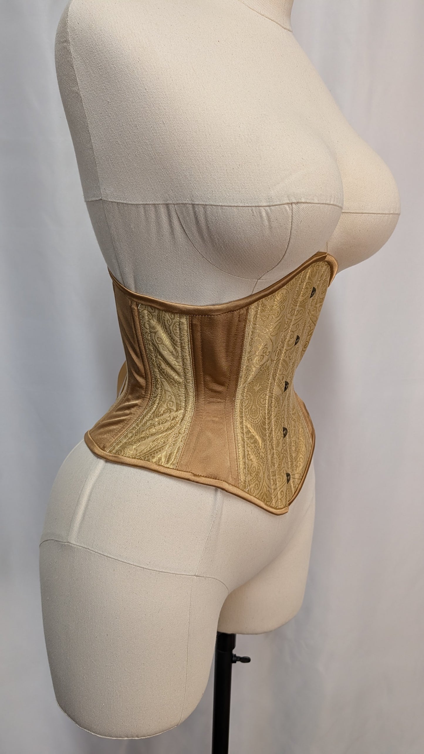 Gold Damask Jacquard Steel Boned High Hip Underbust Corset