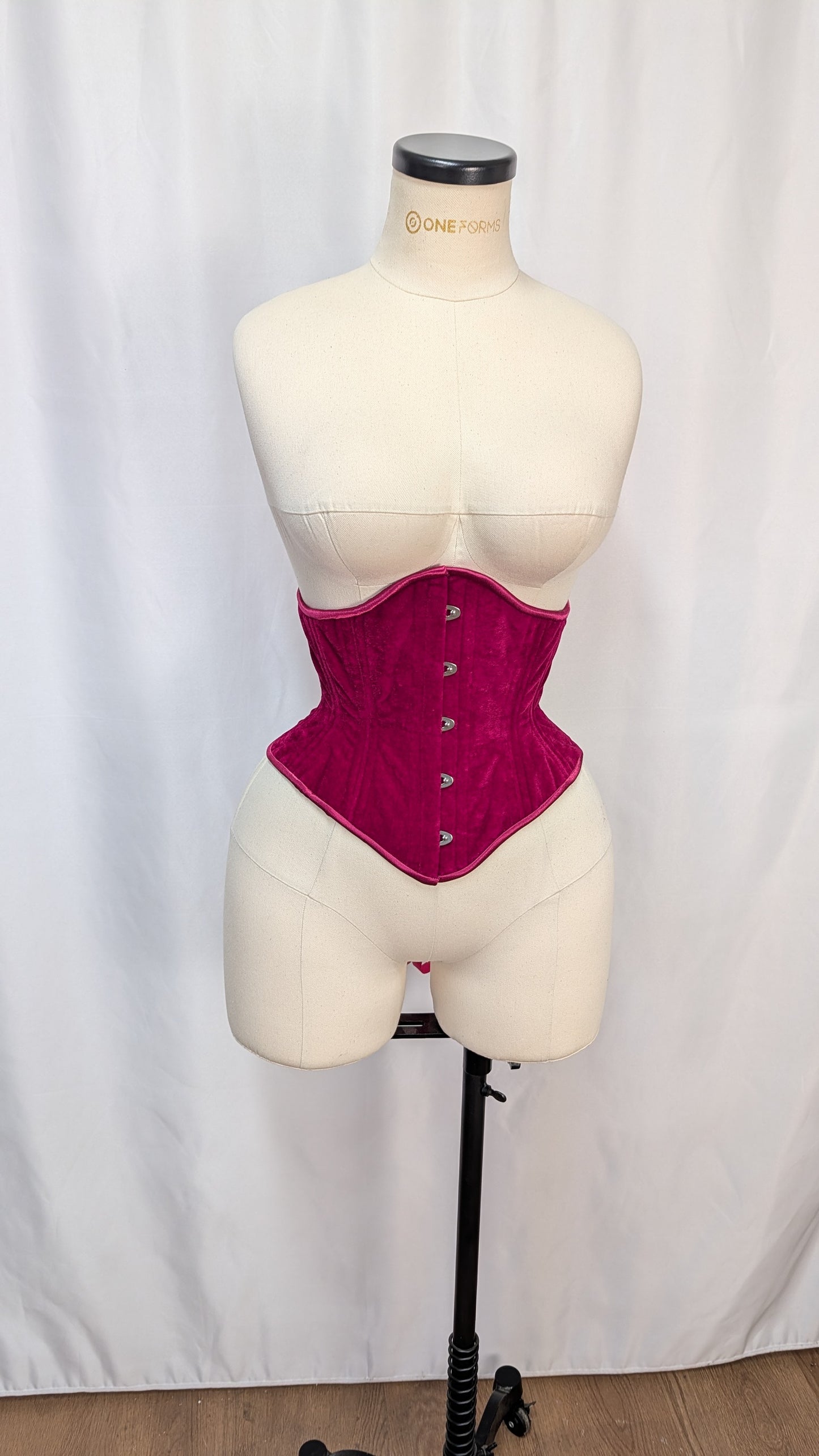 Fuchsia Velvet Steel Boned High Hip Underbust Corset