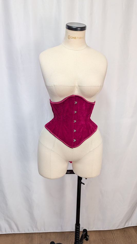 Fuchsia Velvet Steel Boned High Hip Underbust Corset