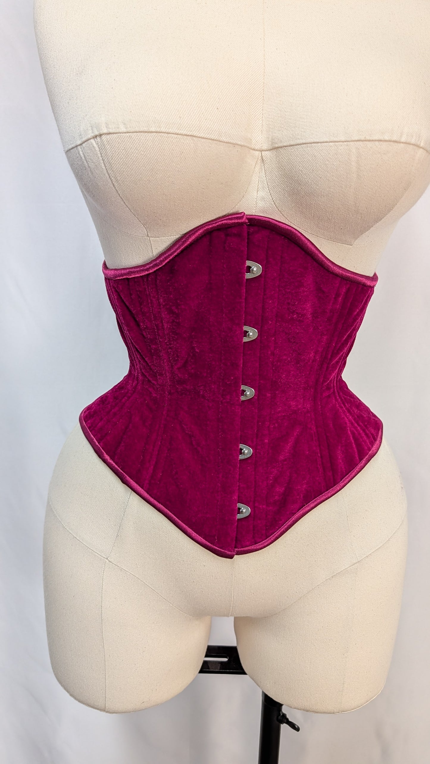 Fuchsia Velvet Steel Boned High Hip Underbust Corset