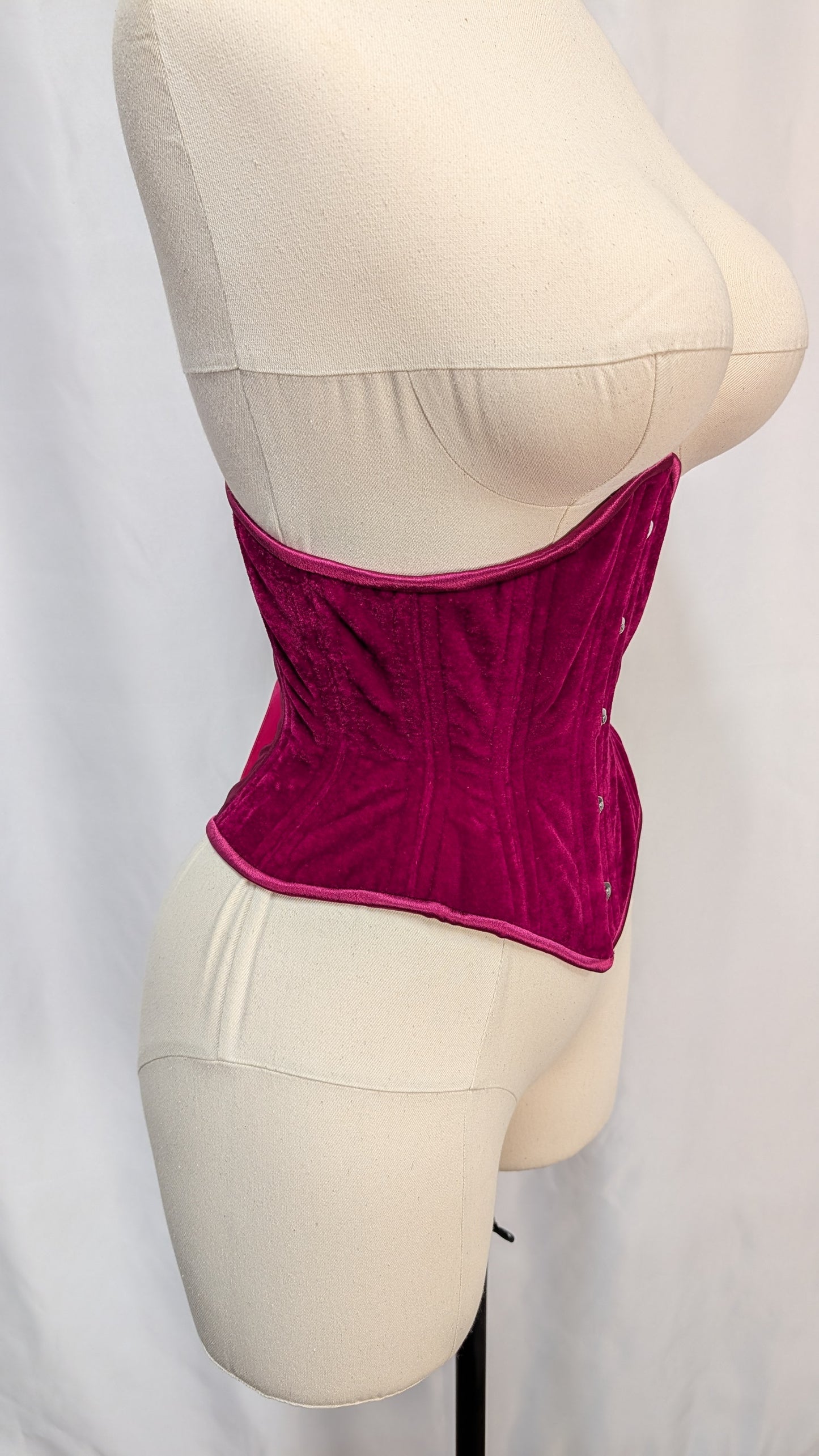 Fuchsia Velvet Steel Boned High Hip Underbust Corset