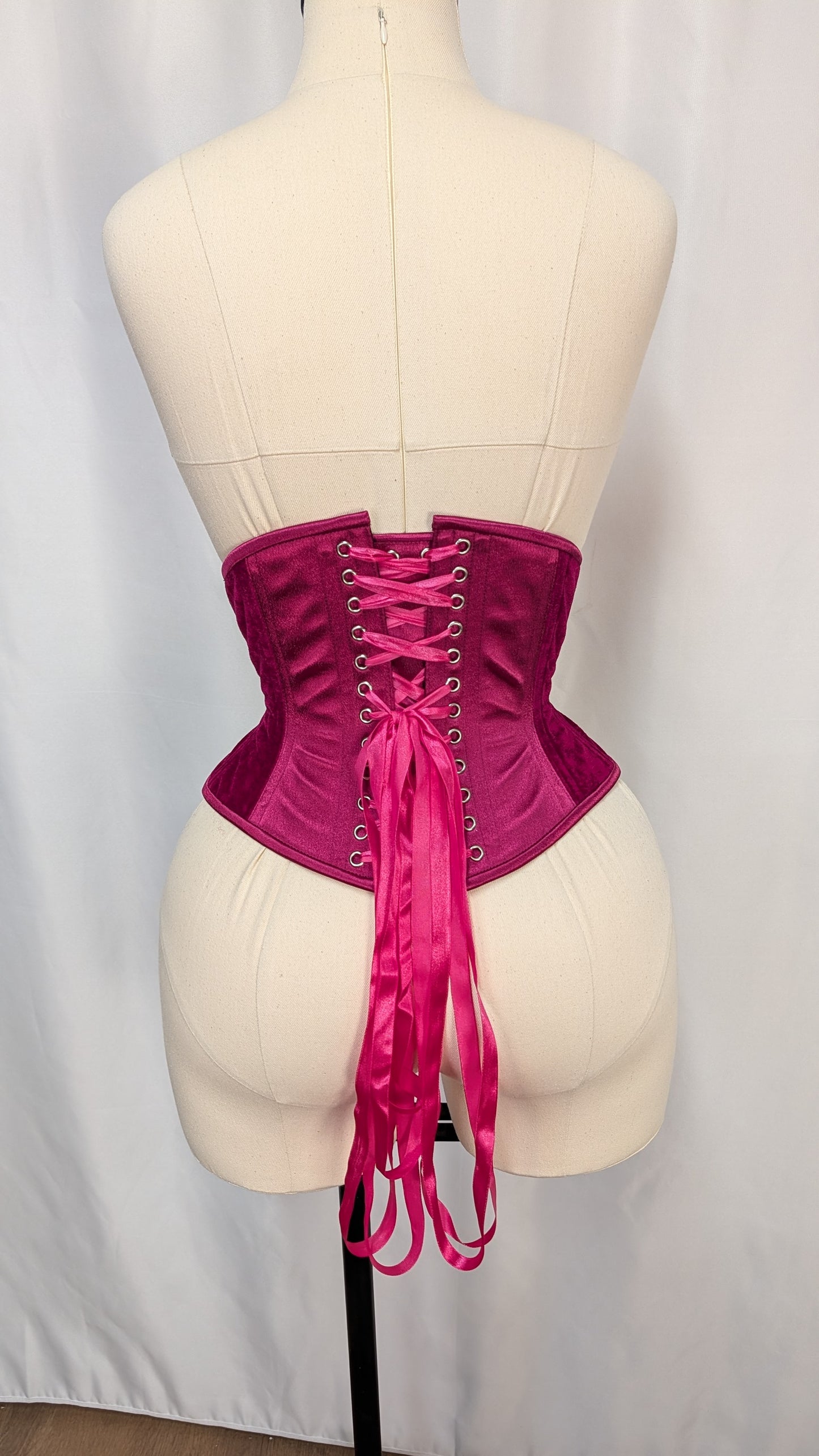 Fuchsia Velvet Steel Boned High Hip Underbust Corset