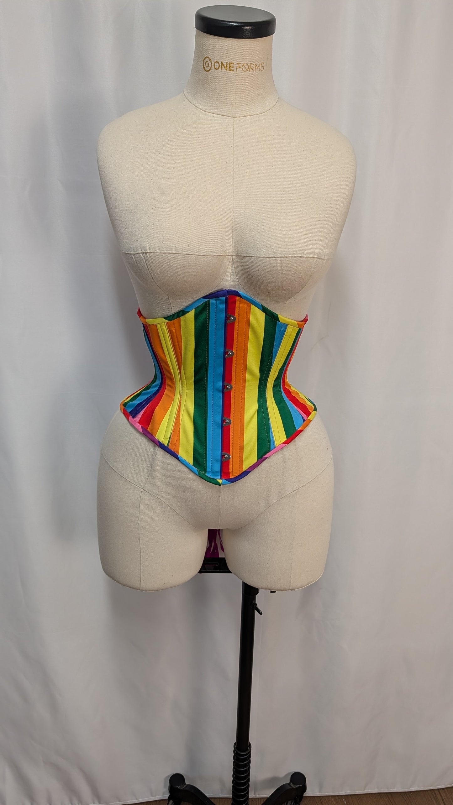 Rainbow Striped Satin Pride Steel Boned High Hip Underbust Corset