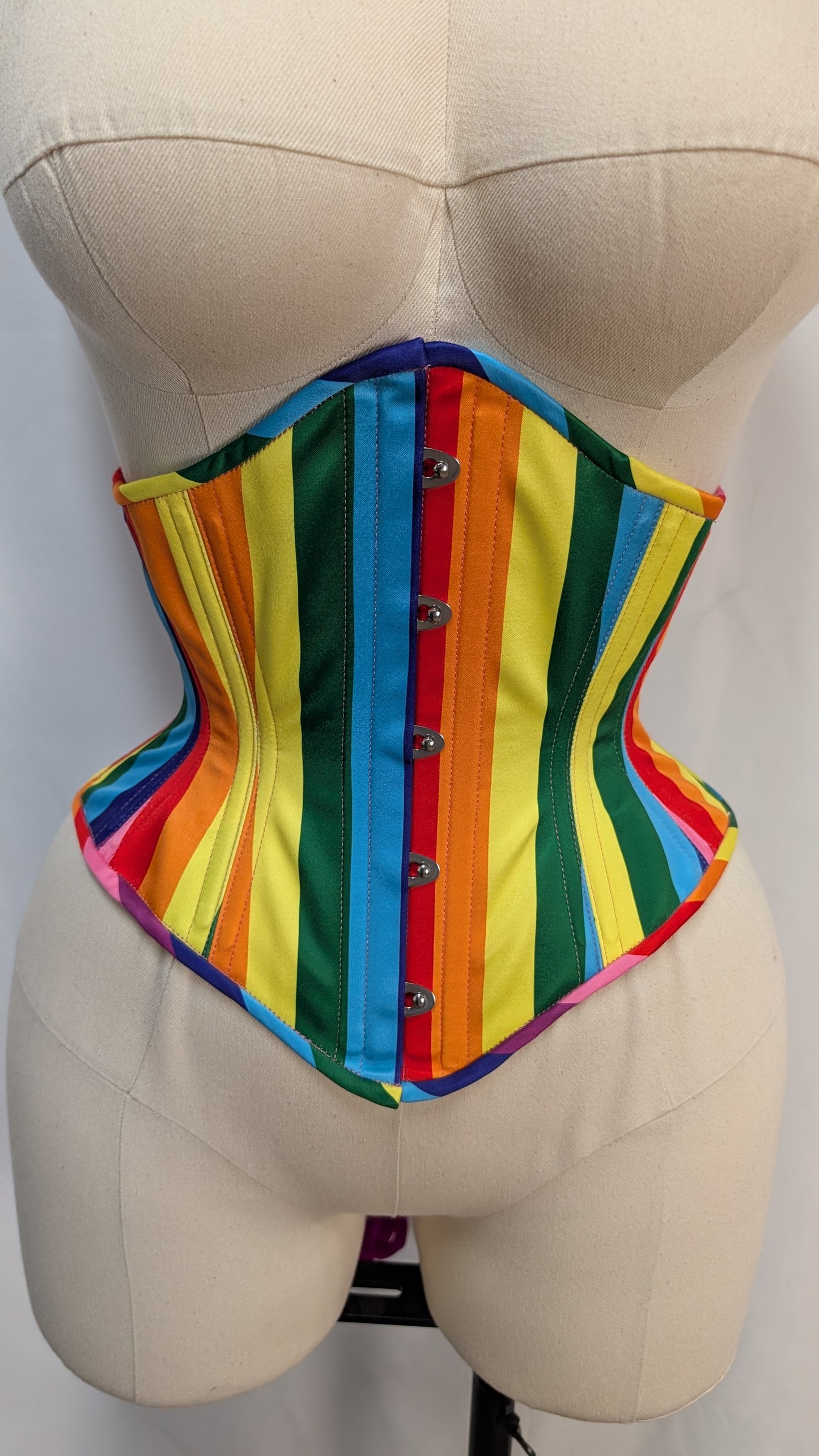 Rainbow Striped Satin Pride Steel Boned High Hip Underbust Corset