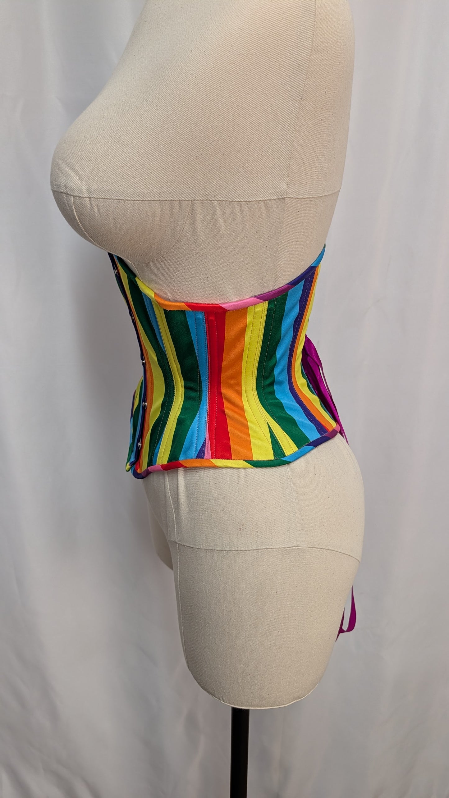 Rainbow Striped Satin Pride Steel Boned High Hip Underbust Corset