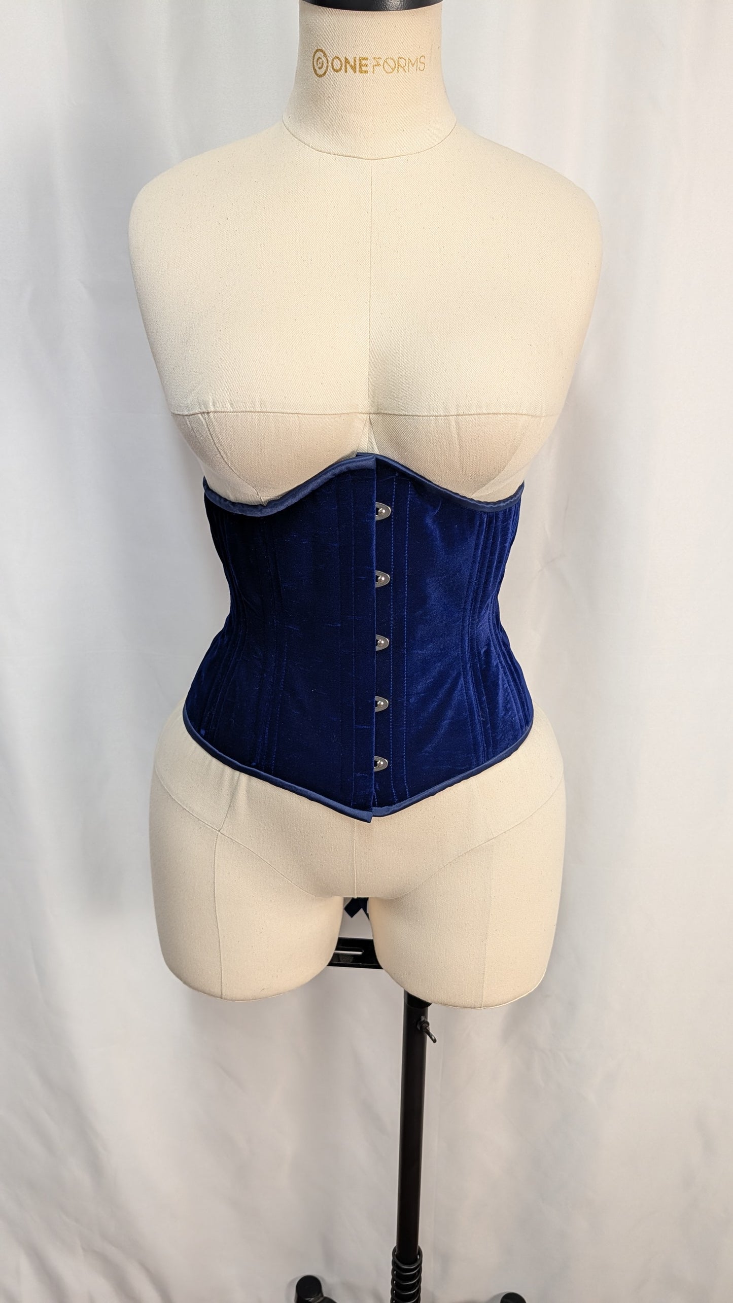 Royal Blue Velvet Steel Boned Low Curve Mid Hip Underbust Corset