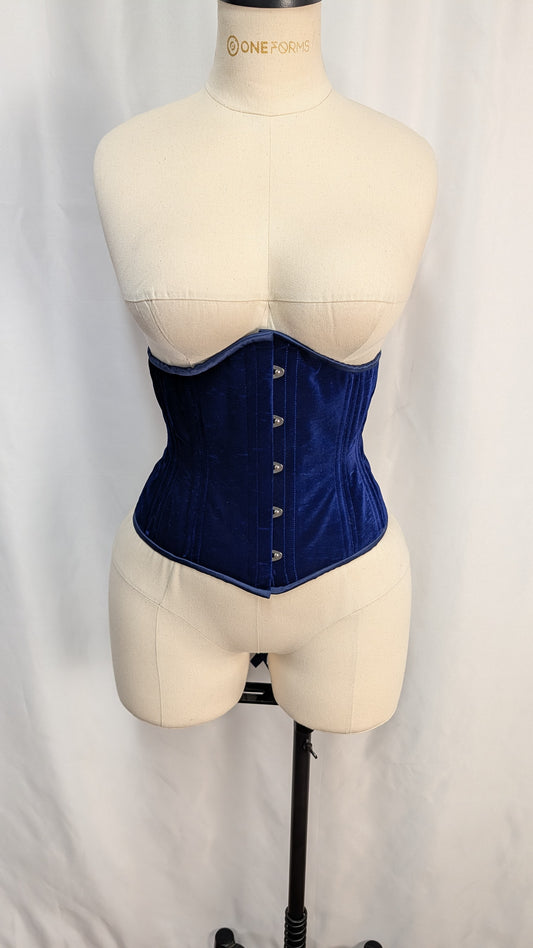 Royal Blue Velvet Steel Boned Low Curve Mid Hip Underbust Corset