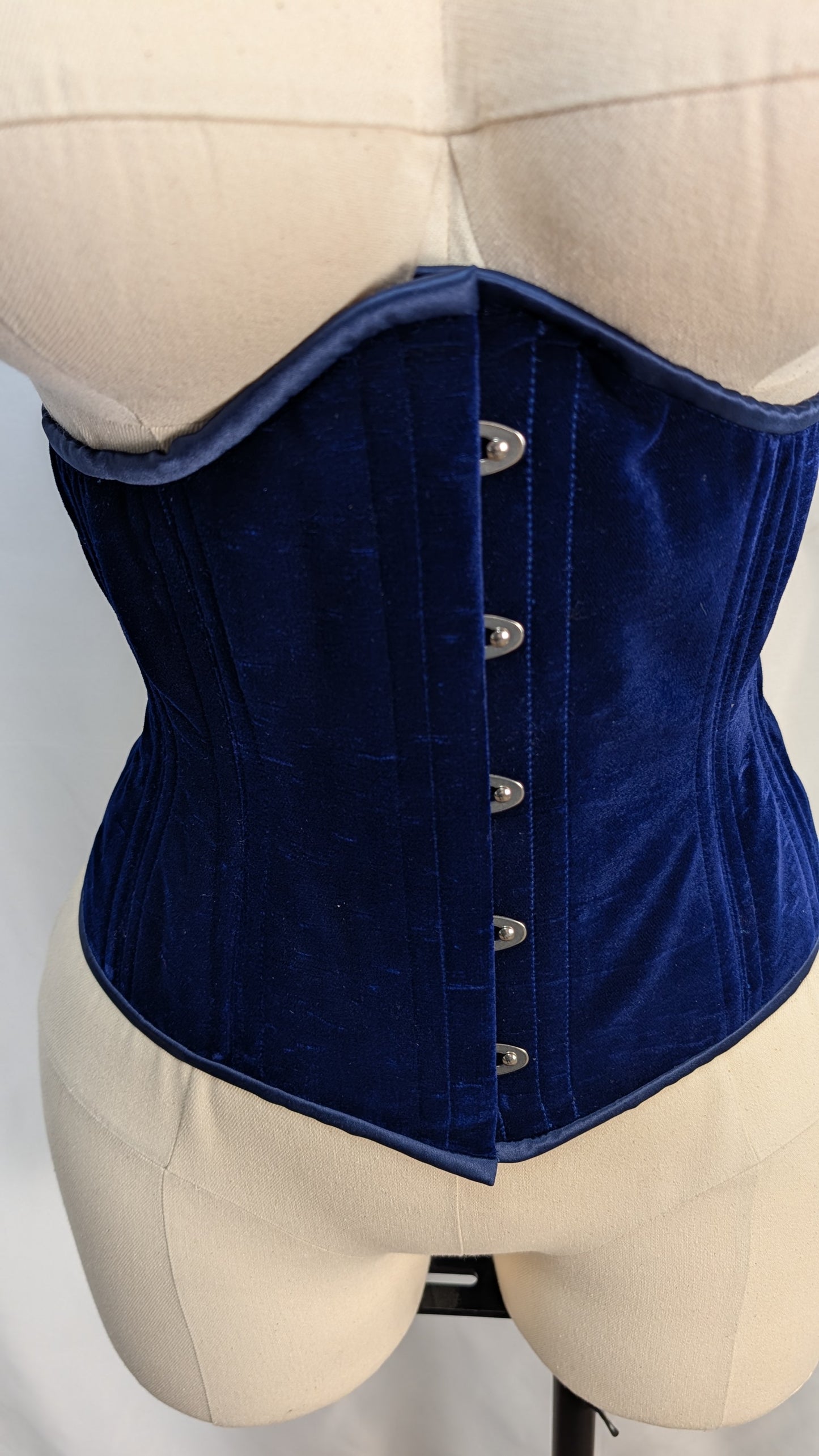 Royal Blue Velvet Steel Boned Low Curve Mid Hip Underbust Corset