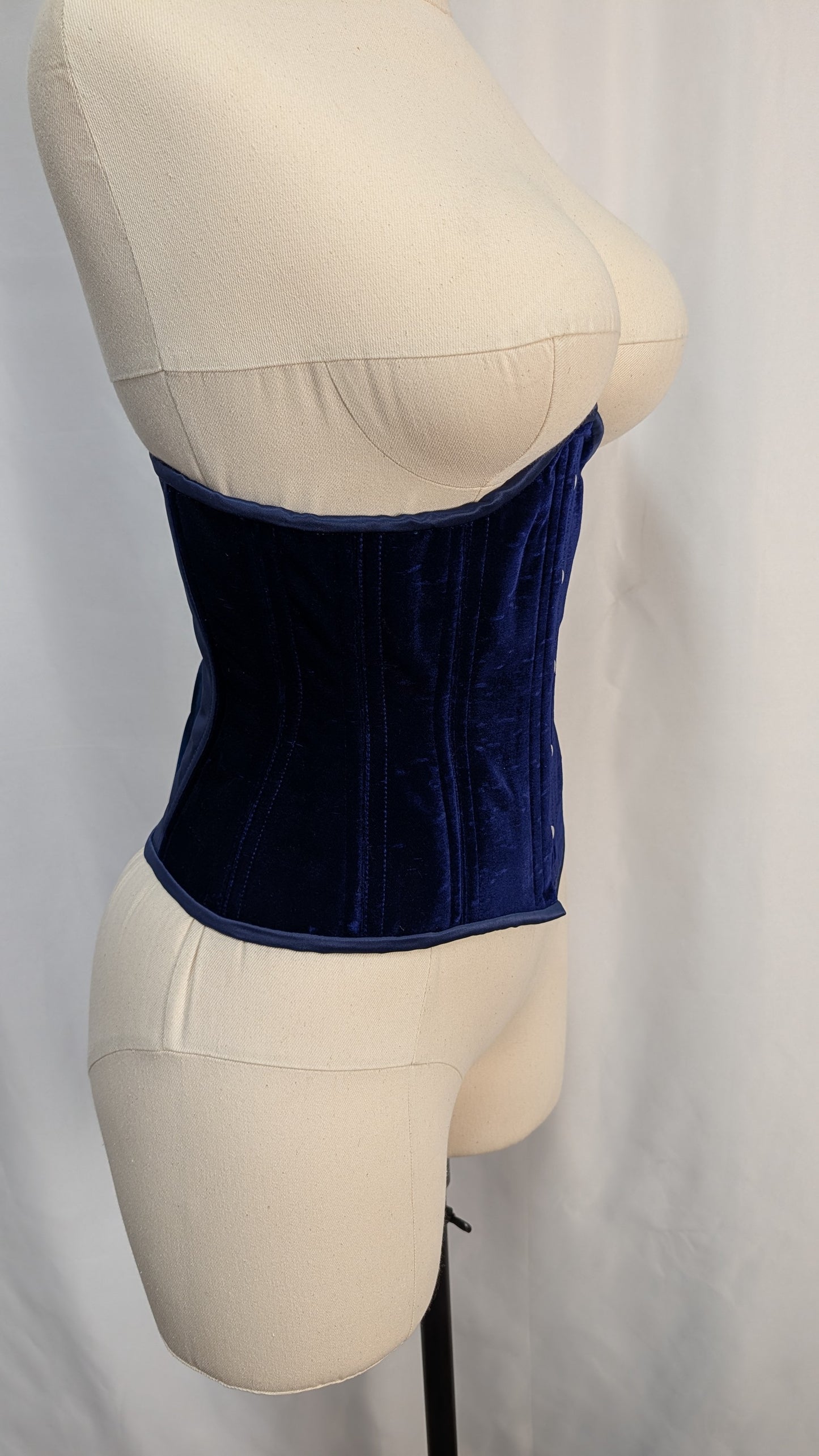 Royal Blue Velvet Steel Boned Low Curve Mid Hip Underbust Corset