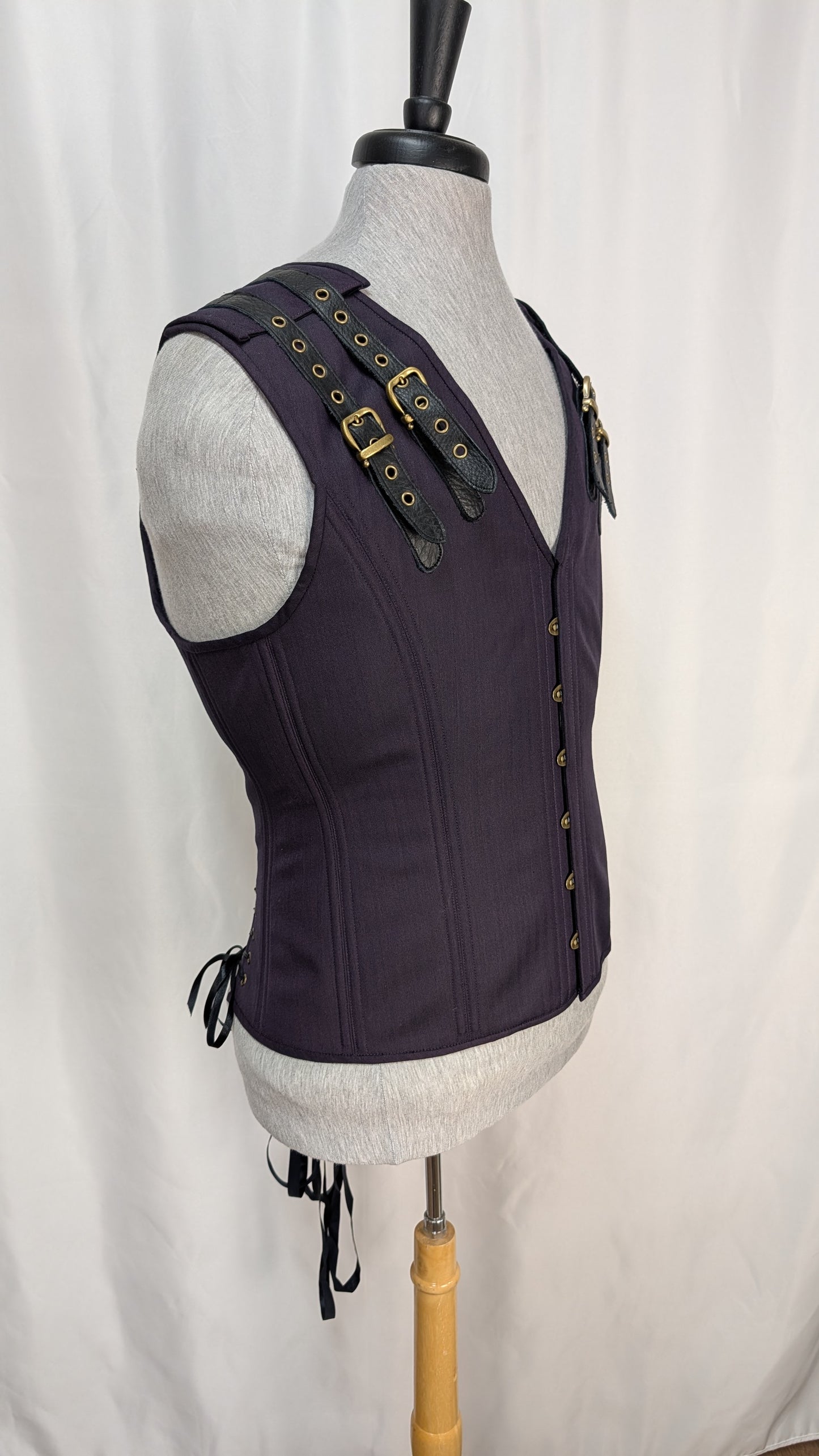 Purple Wool Herringbone Adjustable Men's Corset Vest