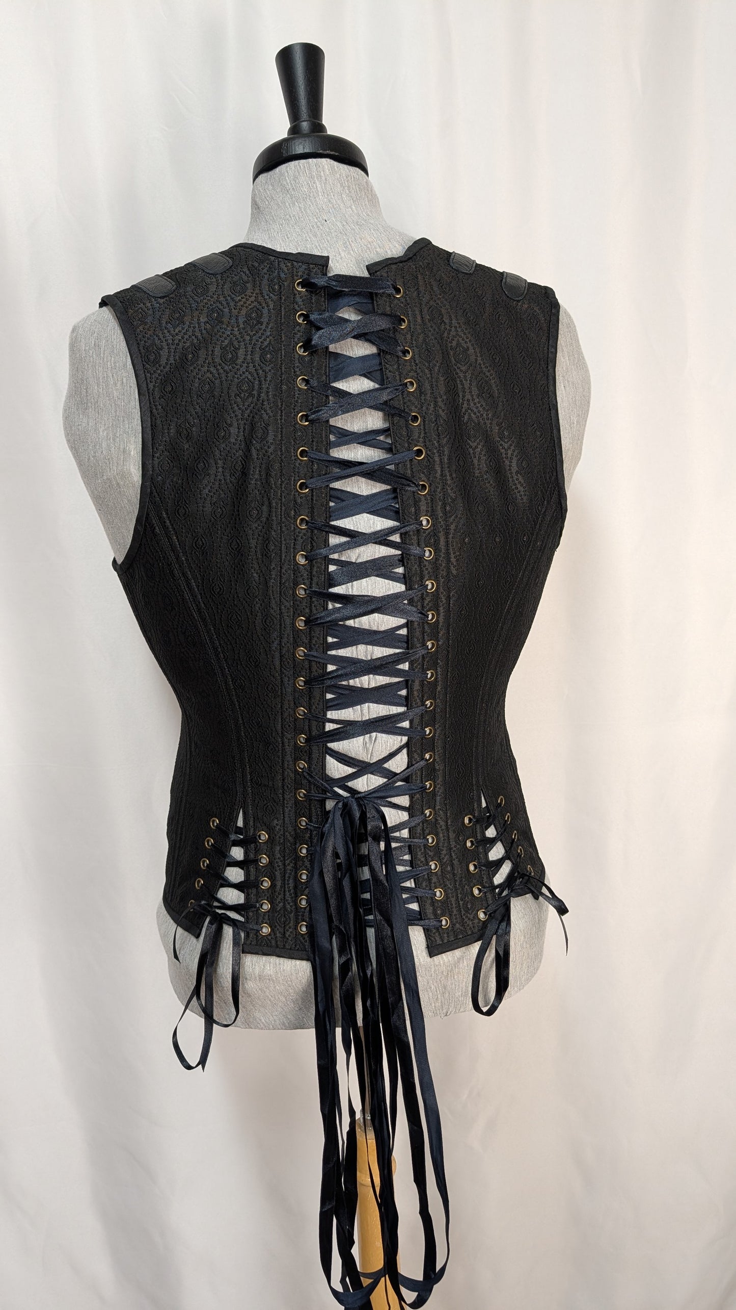 Black Geometric Silk Floral Adjustable Men's Corset Vest