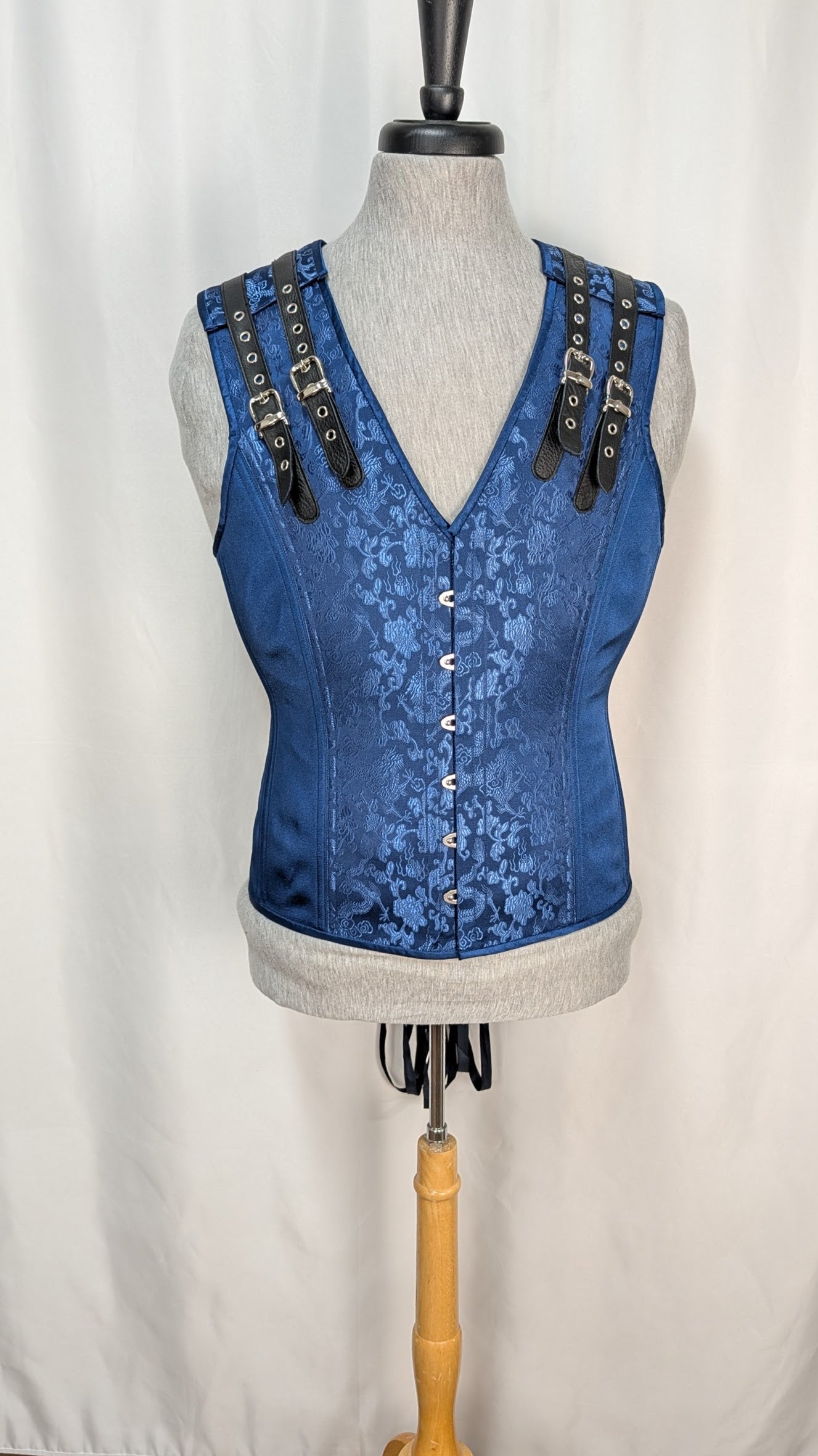 Colonial Blue Dragon Brocade Adjustable Men's Corset Vest