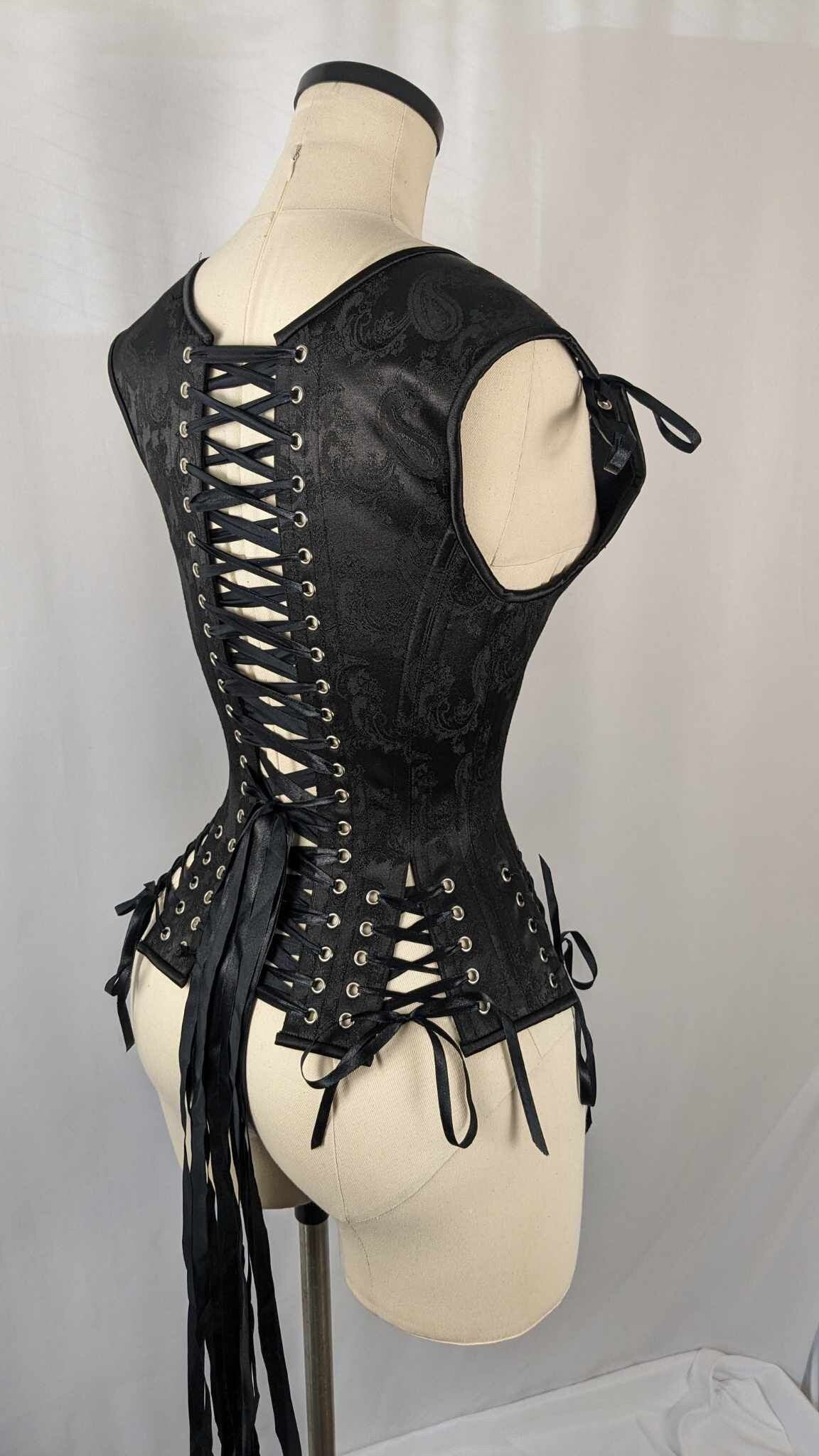 Black Brocade Androgynous Low Curve Corset Vest