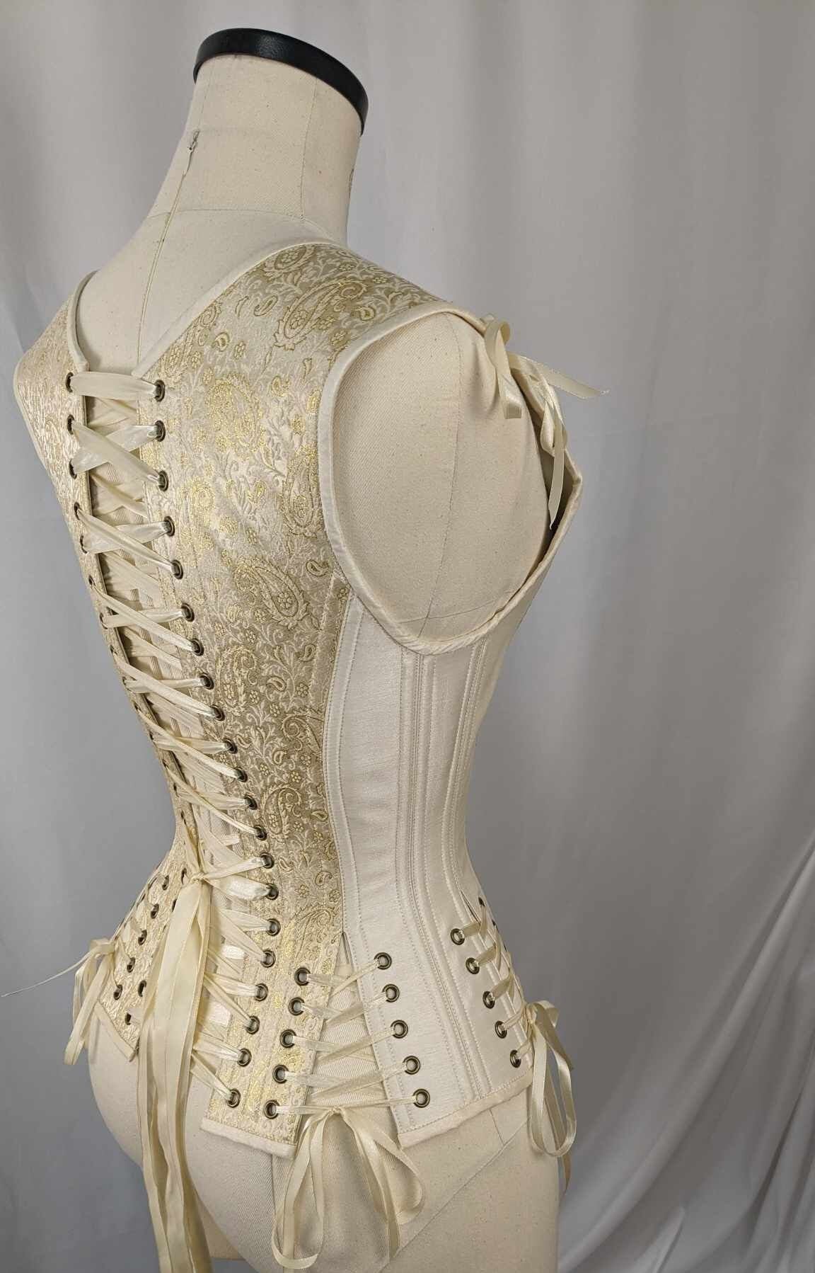 Ivory and Gold Brocade Androgynous Low Curve Corset Vest
